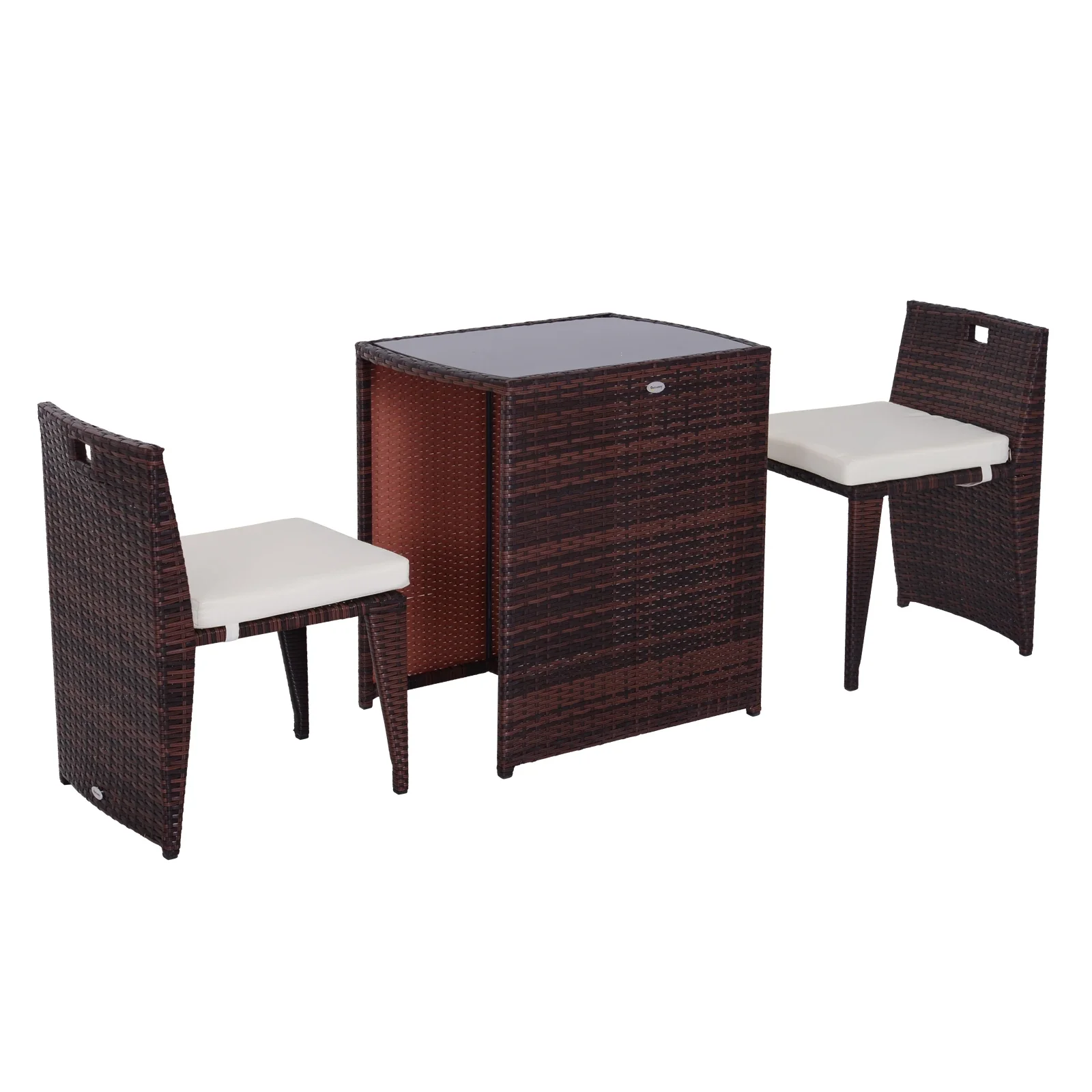 3-Piece Wicker Patio Dining Set, Removable Cushions, Glass Table, Cream White