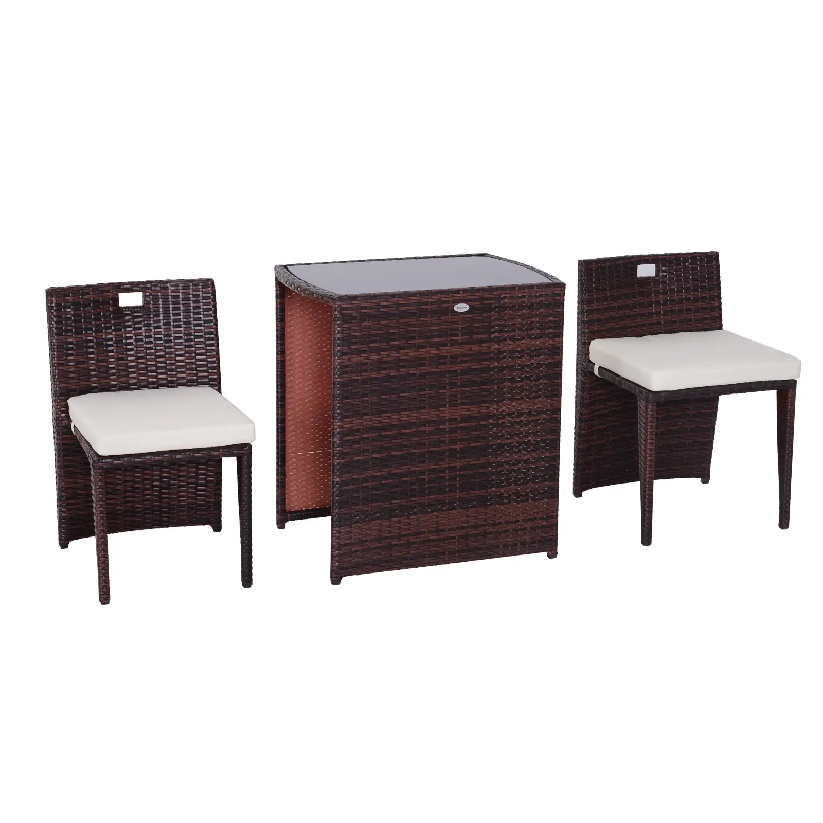 3-Piece Wicker Patio Dining Set, Removable Cushions, Glass Table, Cream White - Image 10