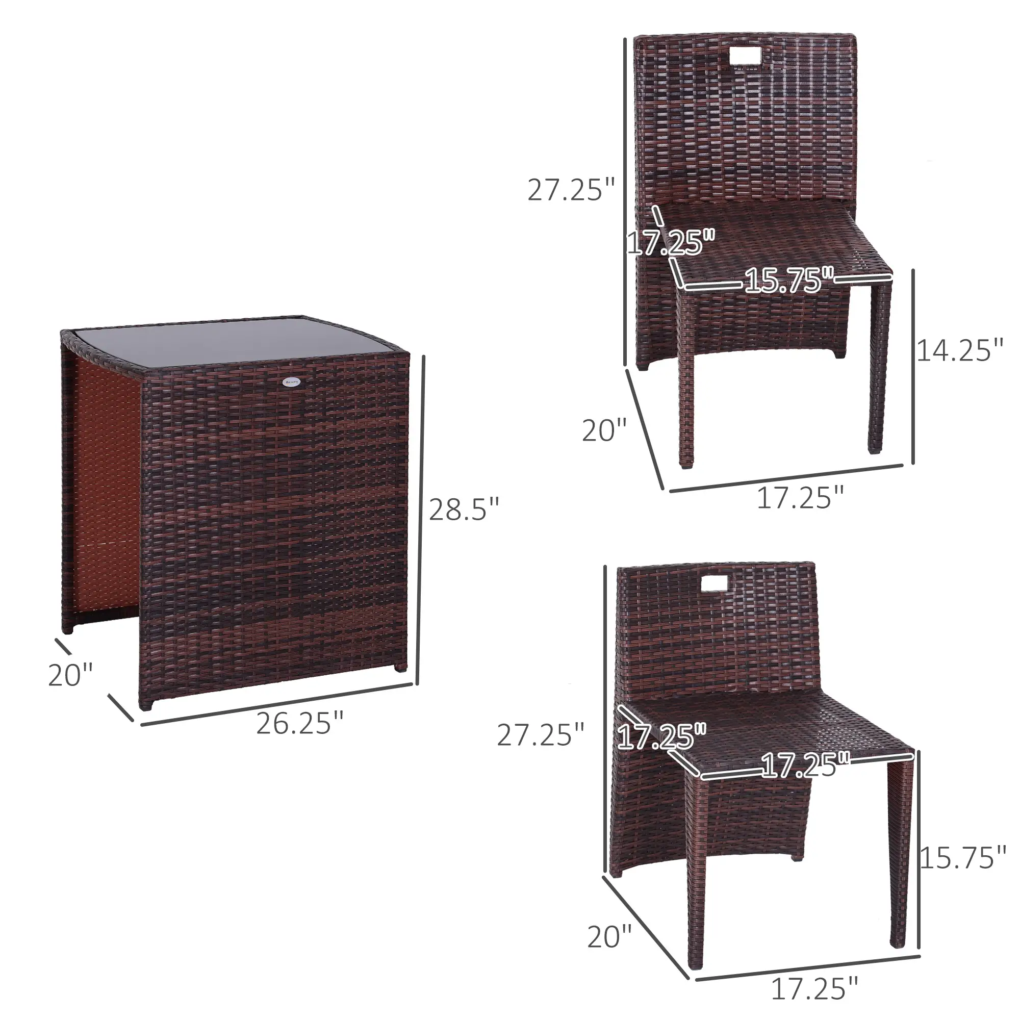 3-Piece Wicker Patio Dining Set, Removable Cushions, Glass Table, Cream White - Image 3