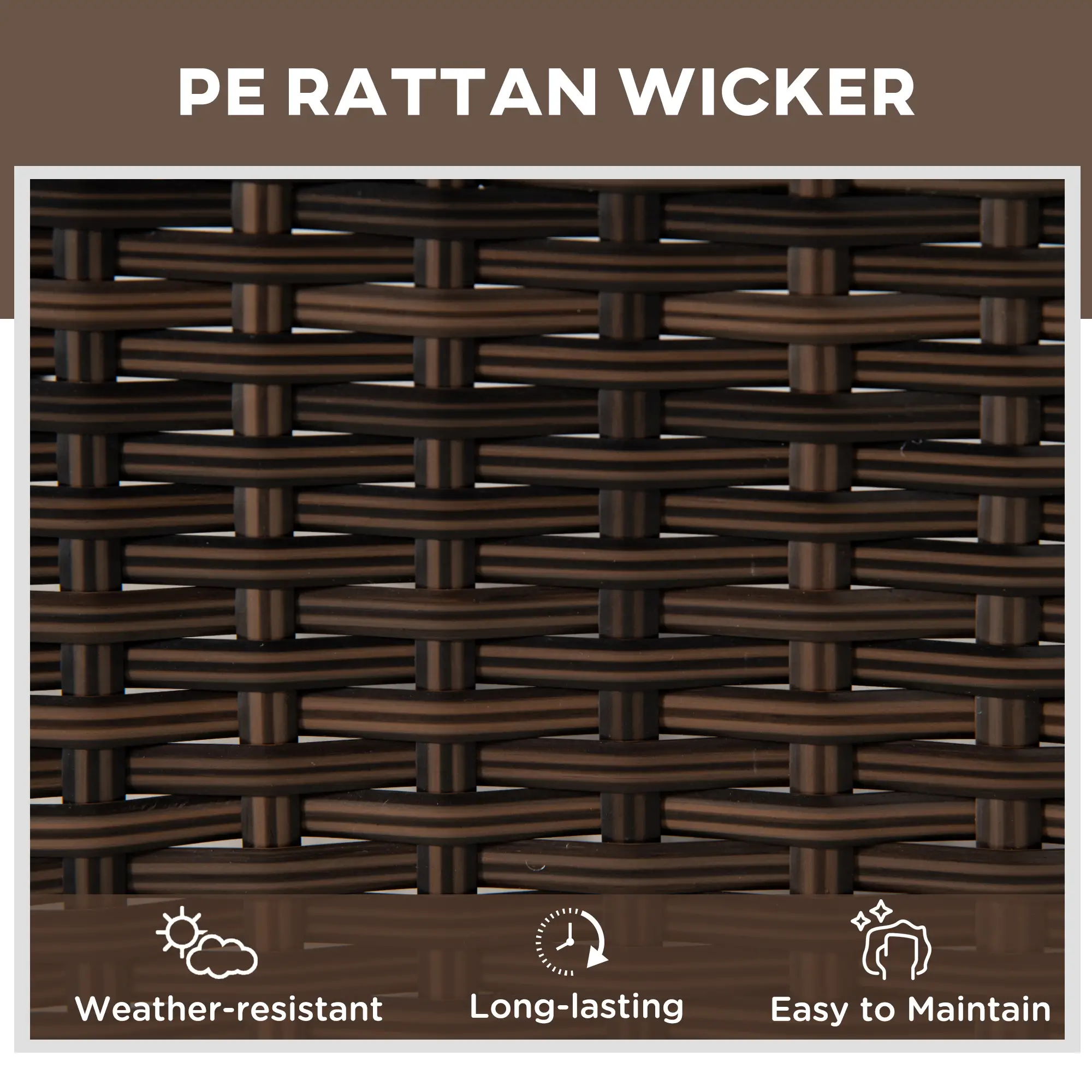 3-Piece Wicker Patio Lounger Set with Table, PE Rattan, Brown/Blue - Image 4