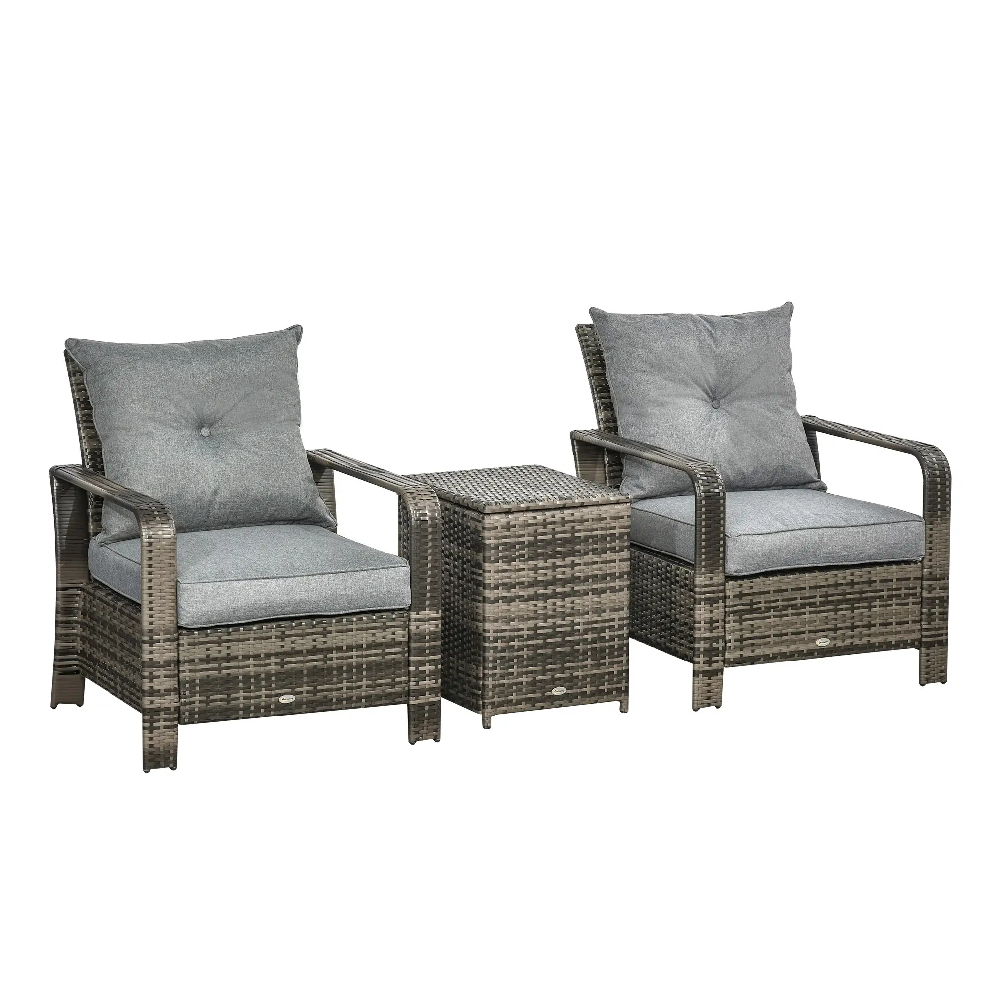 3-Piece Wicker Patio Set, Rattan Bistro with Storage Table, Grey