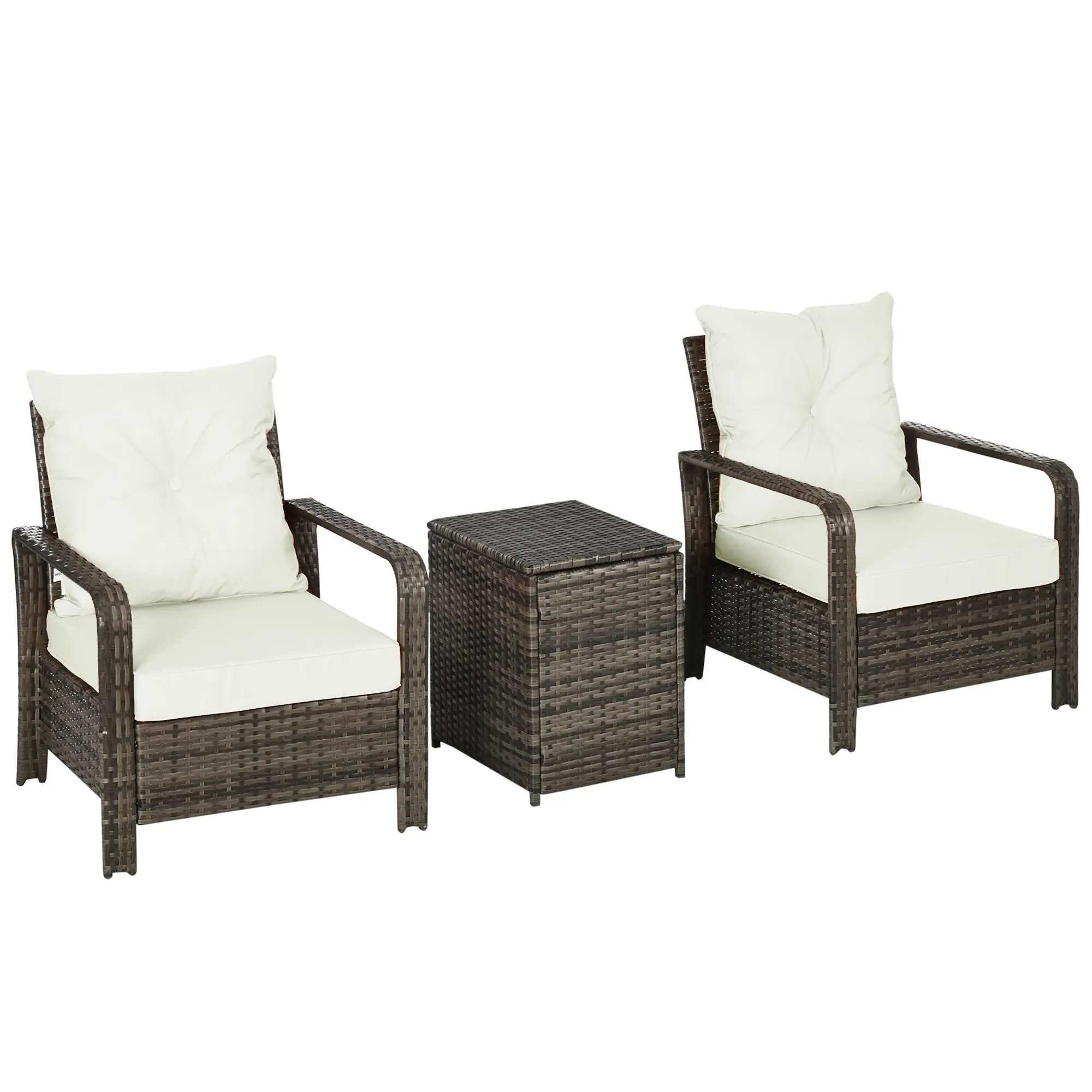 3-Piece Wicker Patio Set, Rattan Bistro with Storage Table, Thickened Cushions, Beige - Image 11