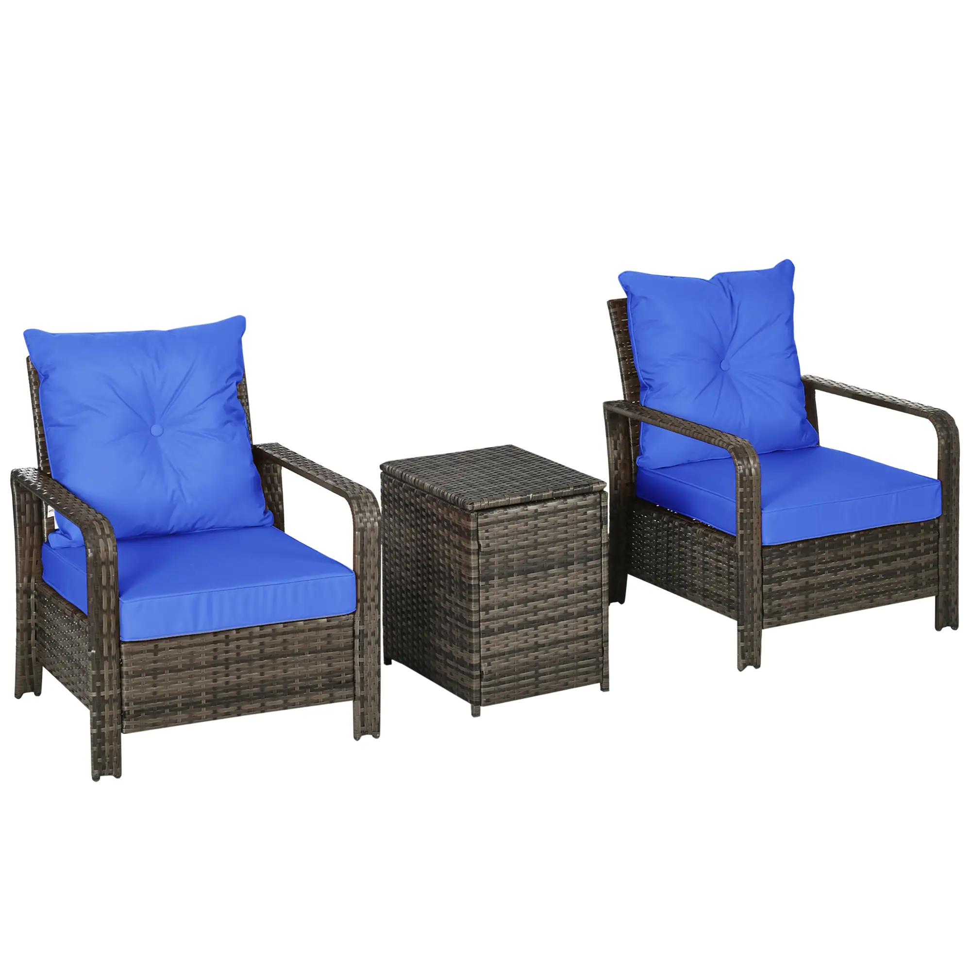 3-Piece Wicker Patio Set, Rattan Bistro with Storage Table, Thickened Cushions, Blue - Image 11