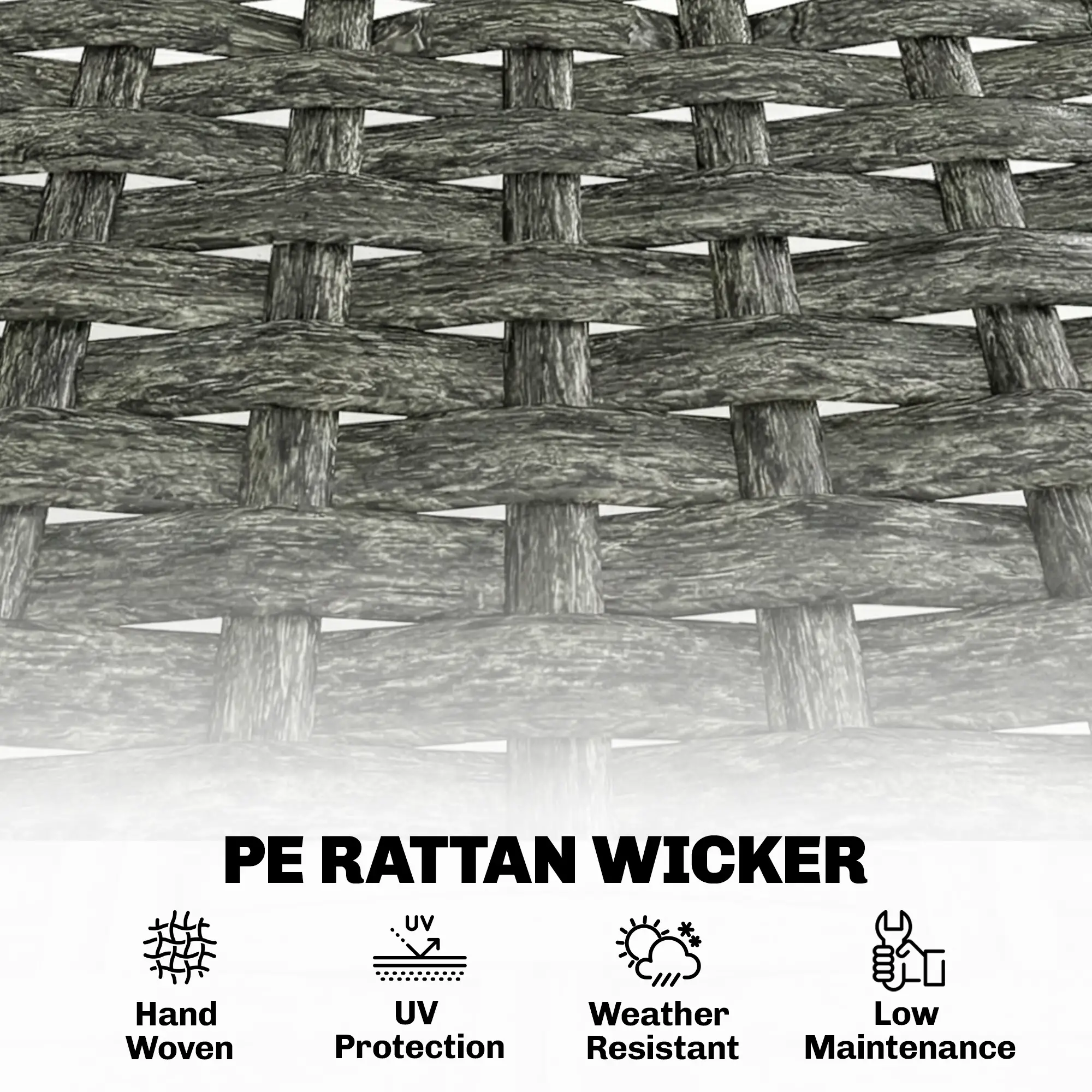 3 Piece Wicker Patio Set, Steel Table, Rattan Outdoor Furniture, Grey - Image 6