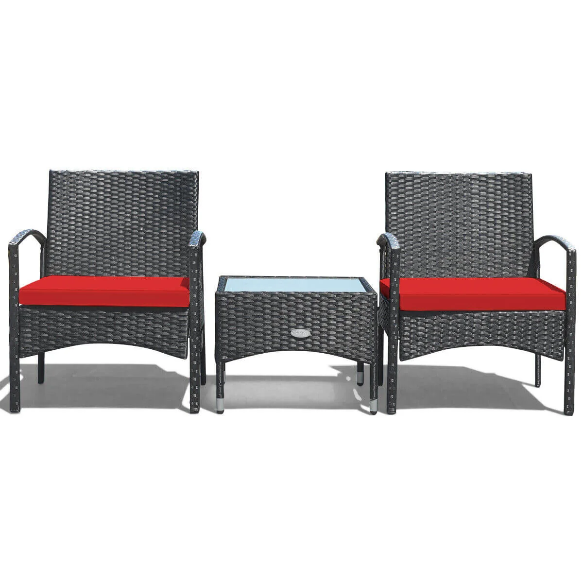 3-Piece Wicker Rattan Patio Furniture Set, Red