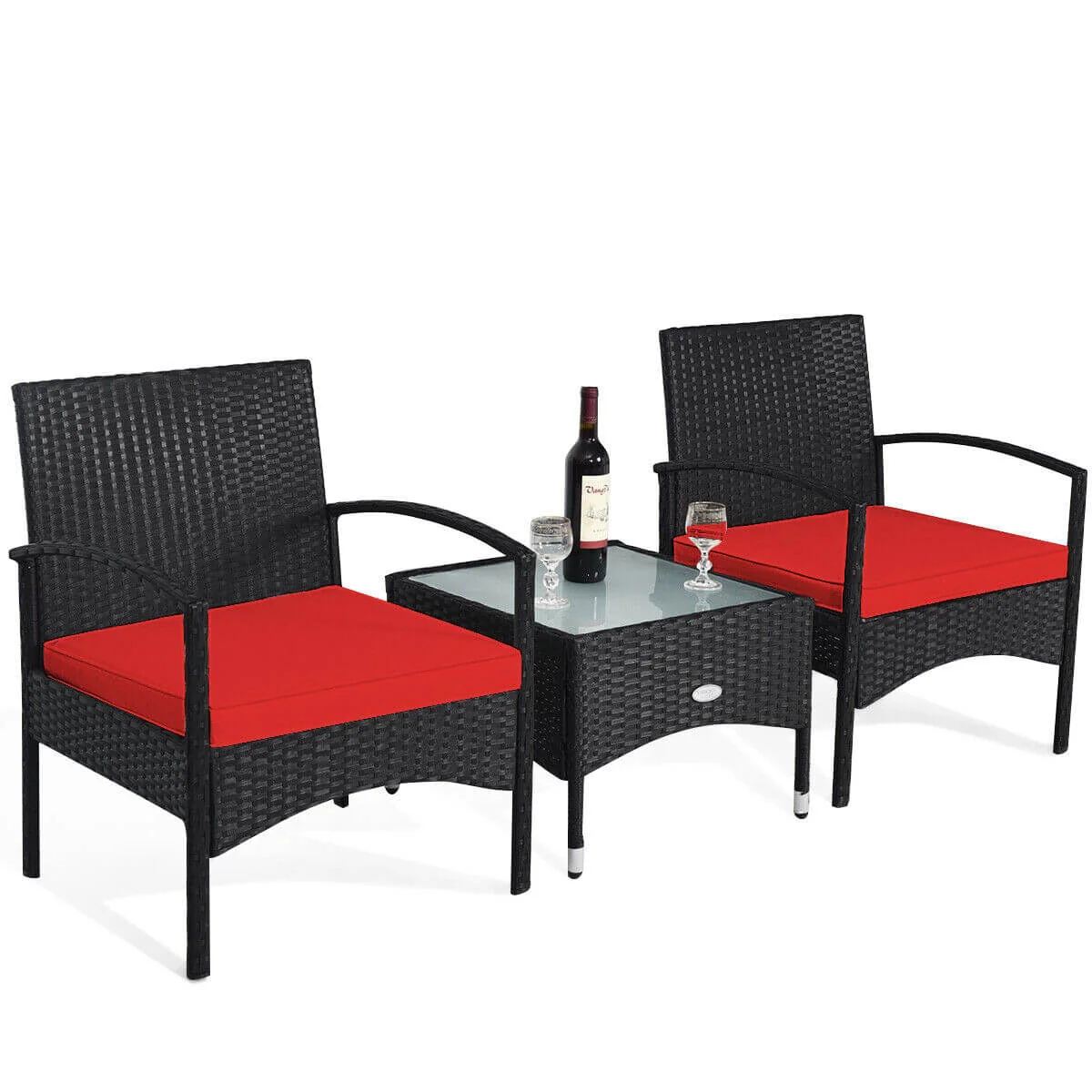 3-Piece Wicker Rattan Patio Furniture Set, Red - Image 5