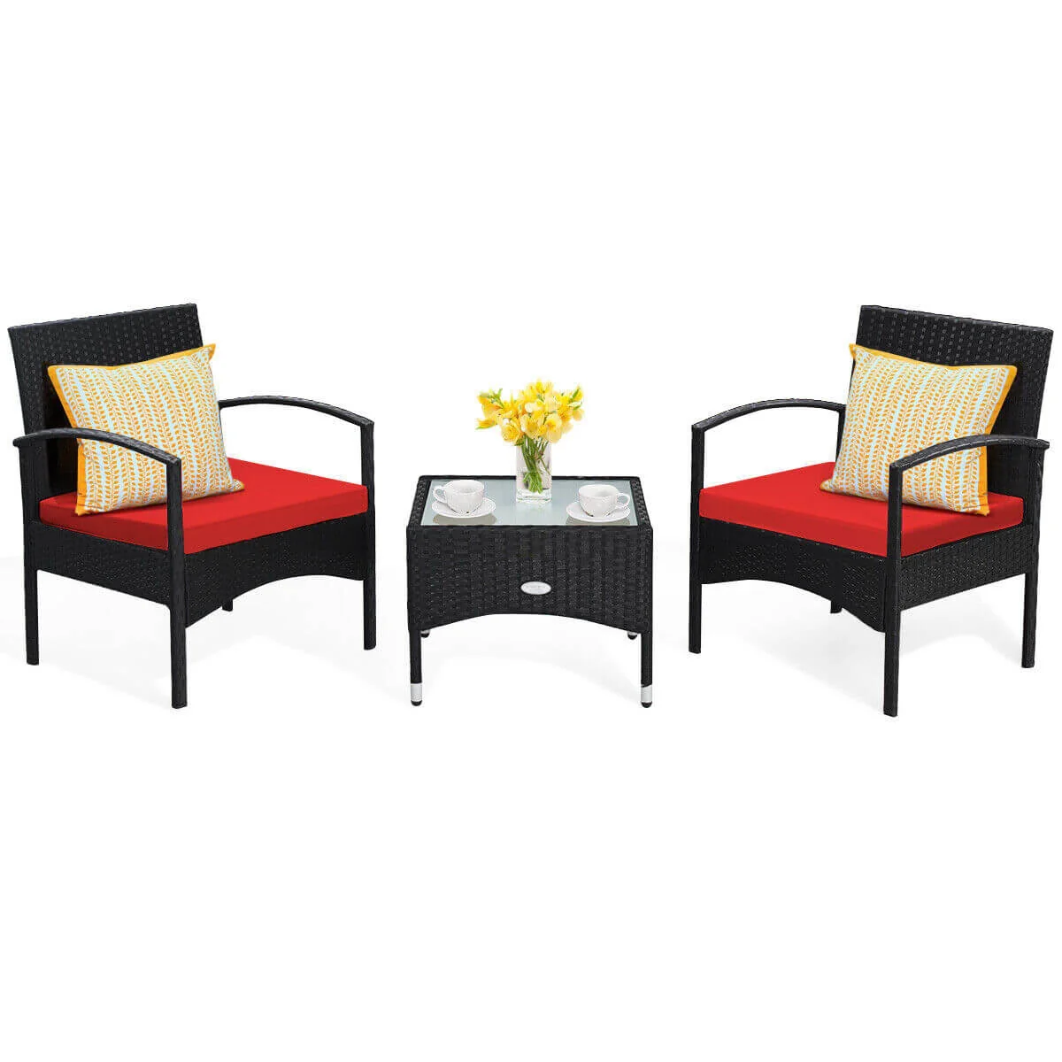 3-Piece Wicker Rattan Patio Furniture Set, Red - Image 8