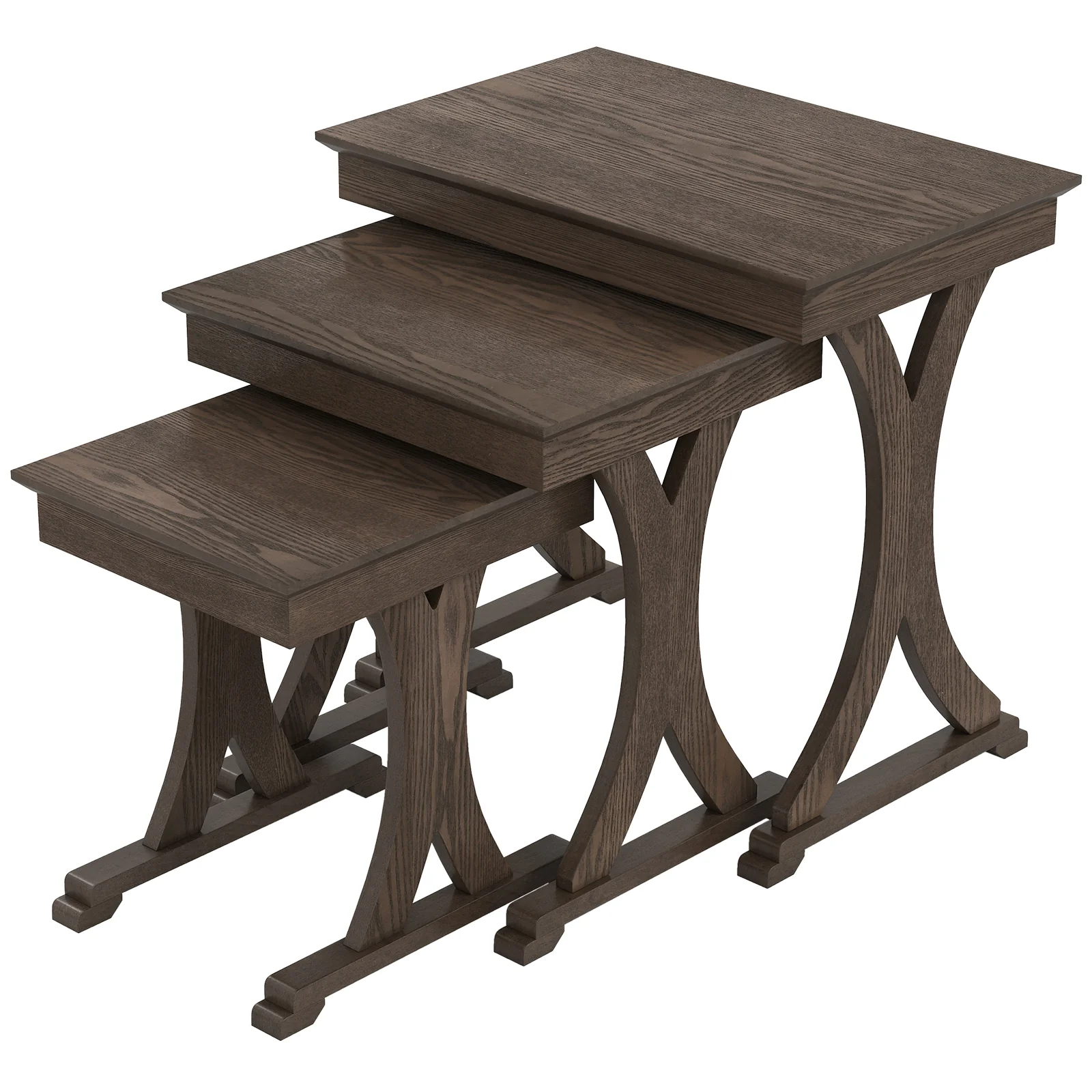 3 Pieces Nesting Coffee Table Side Table with Solid Rubber Wood Legs, Brown - Image 5