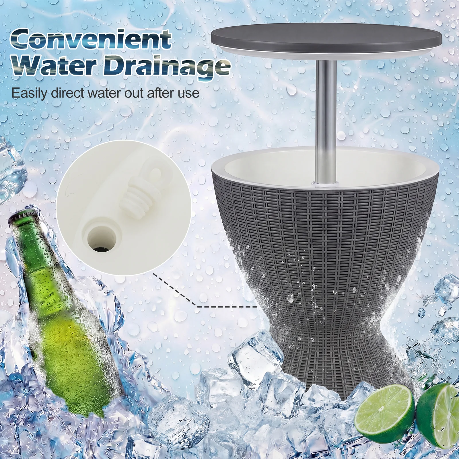 3 Pieces Outdoor Rattan Bar Table with Extendable Tabletop, Gray - Image 10