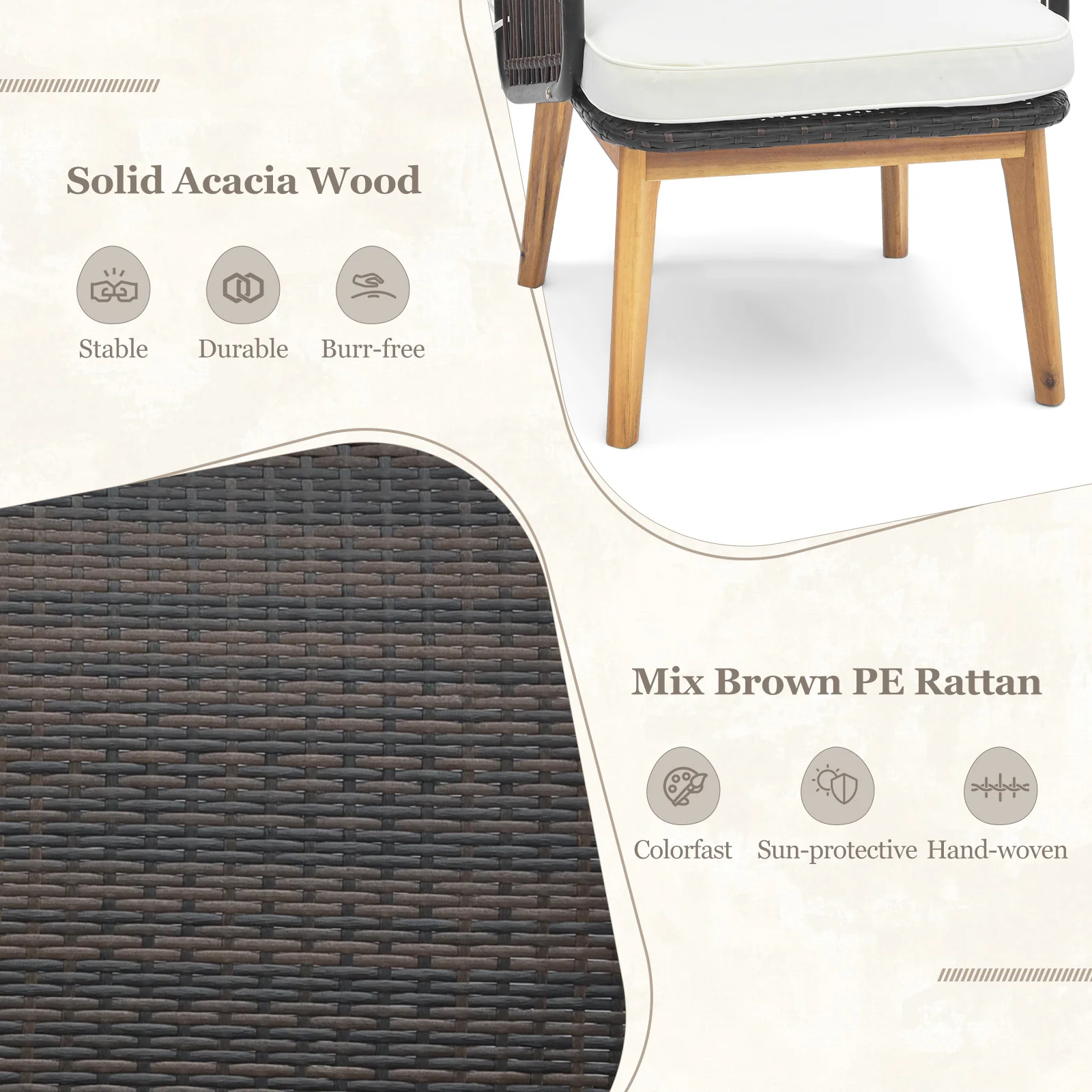 3 Pieces Patio Furniture Set with Cushioned Chairs and Tempered Glass Side Table, Black - Image 7