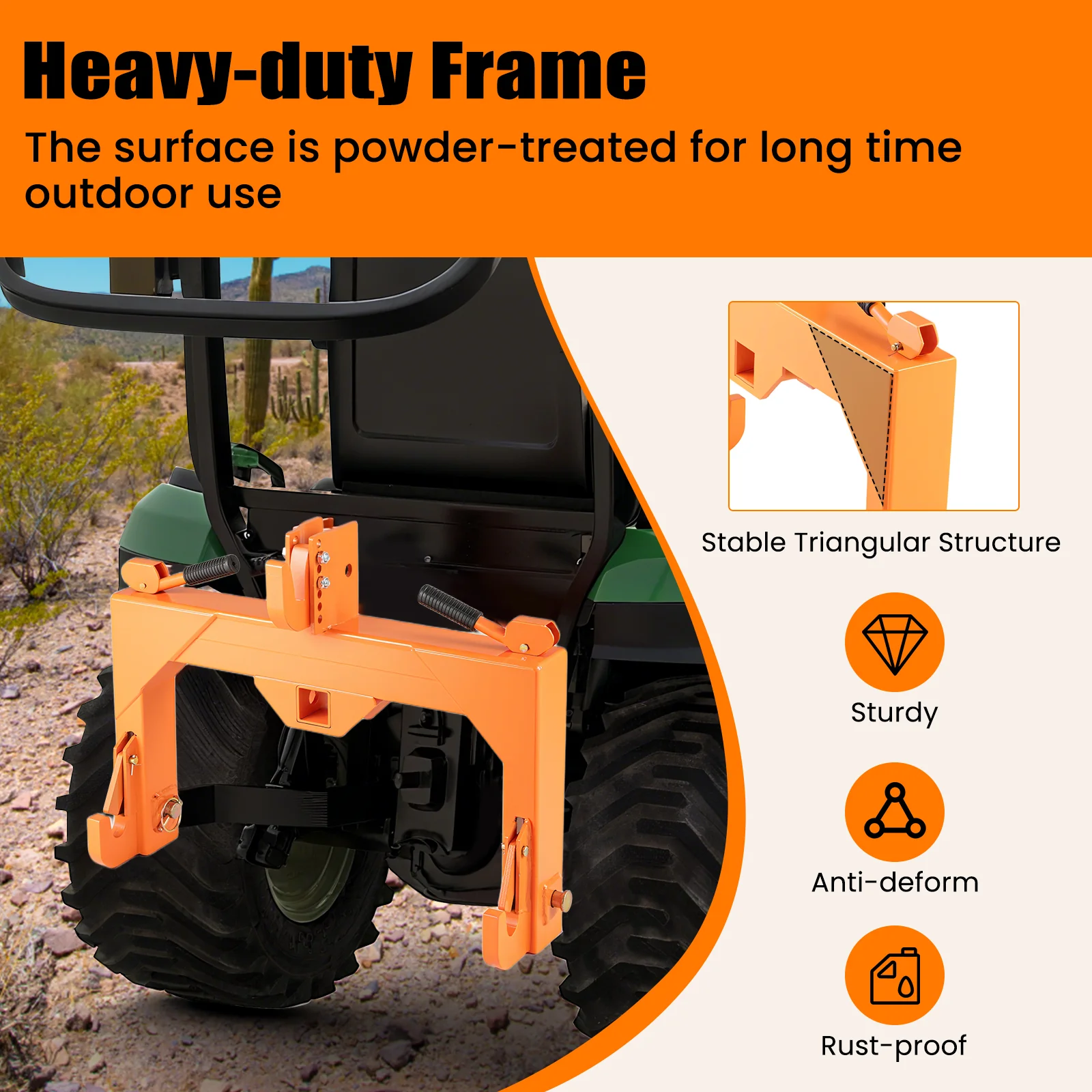 3-Point Quick Hitch, 5 Level Adjustable Bolt, Orange - Image 9