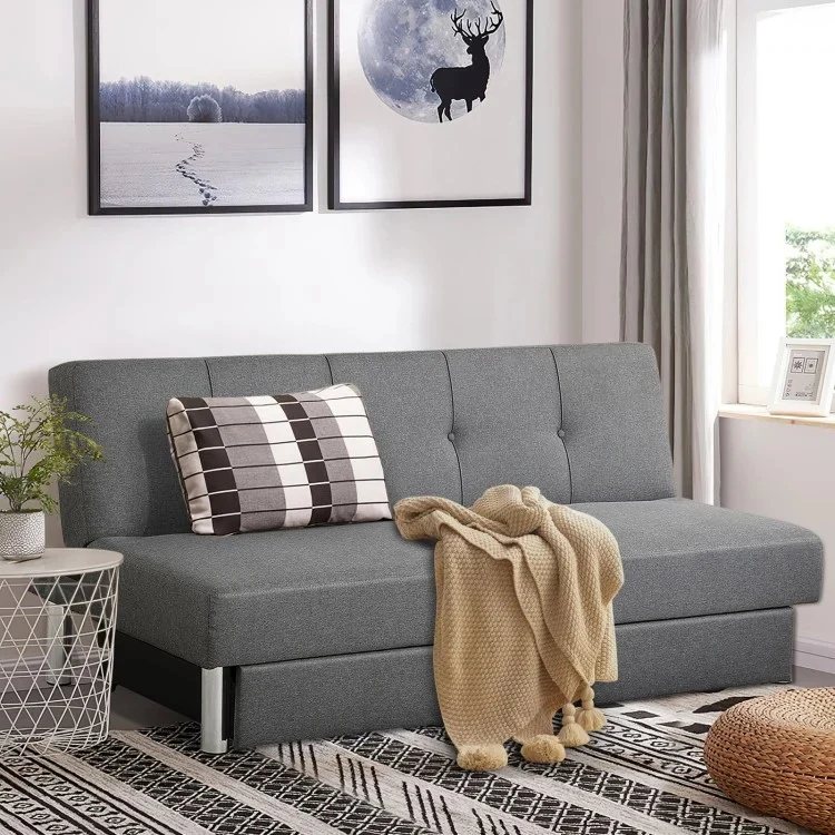 3-Seat Convertible Sofa Bed, 2 Large Drawers, 3 Adjustable Angles, Gray - Image 2