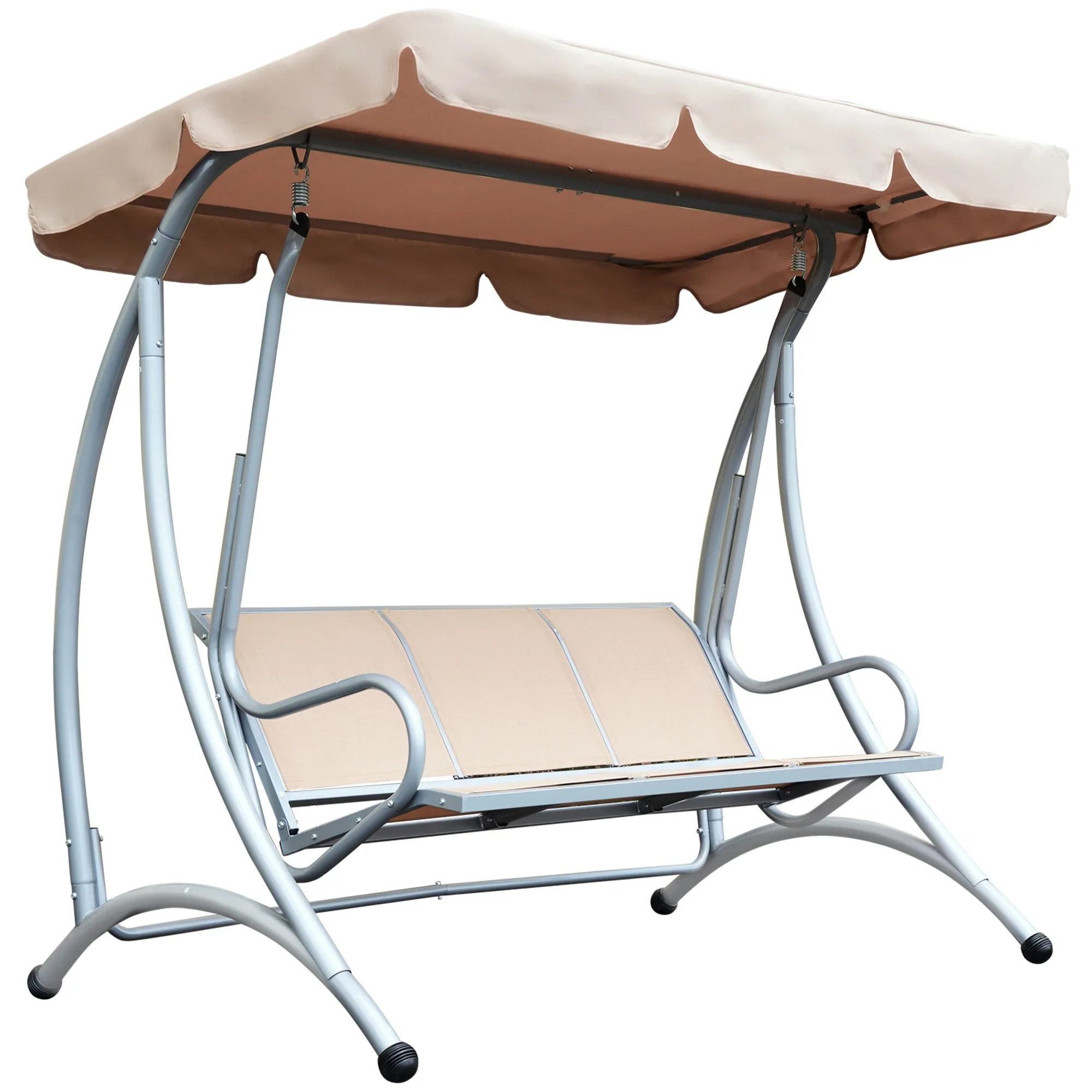 3 Seat Metal Swing Chair Hammock, Canopy Cover, Heavy Duty, Patio Garden Outdoor, Beige