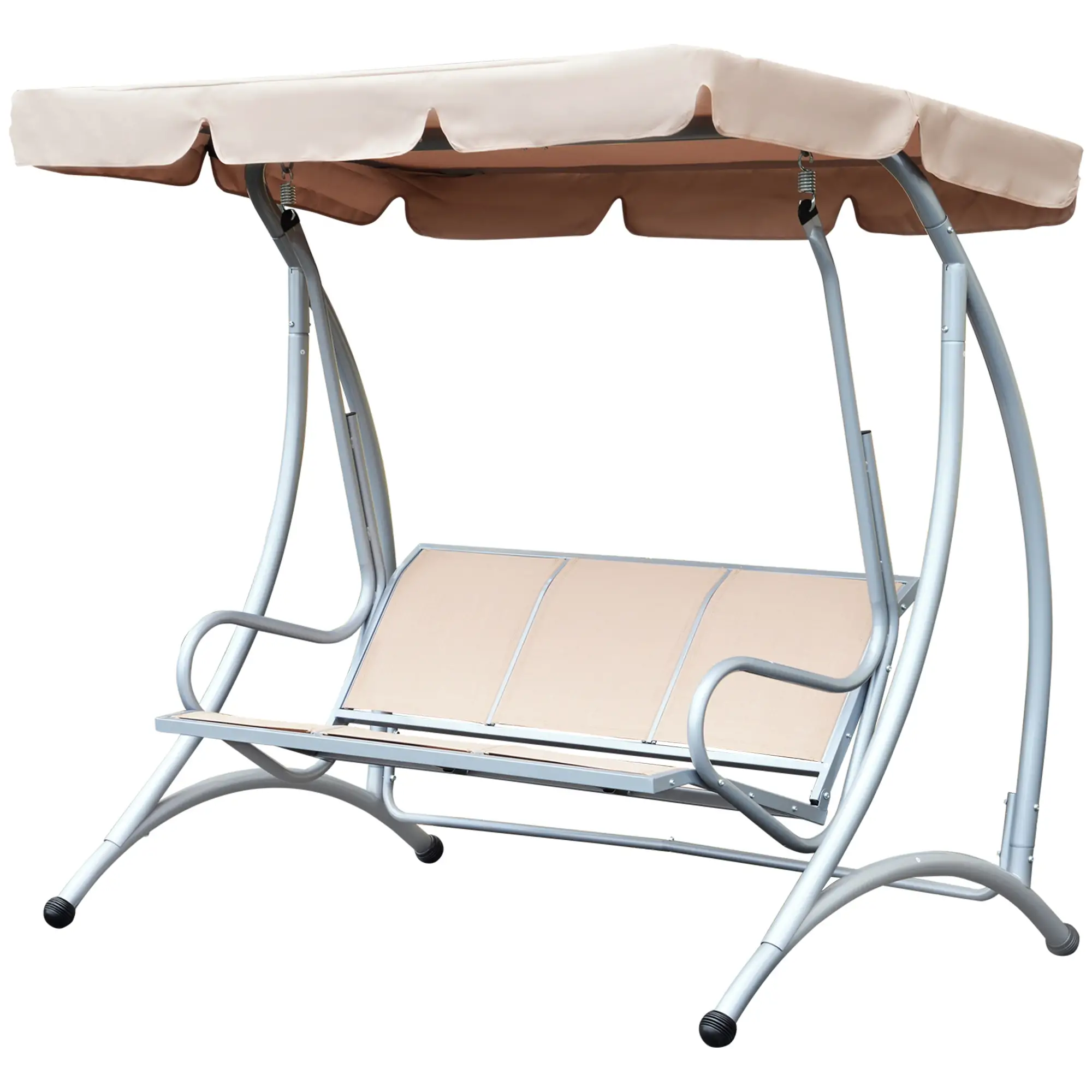 3 Seat Metal Swing Chair Hammock, Canopy Cover, Heavy Duty, Patio Garden Outdoor, Beige - Image 11