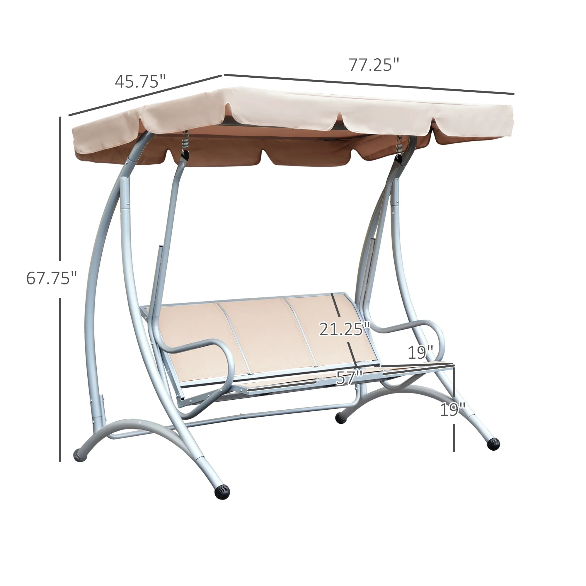 3 Seat Metal Swing Chair Hammock, Canopy Cover, Heavy Duty, Patio Garden Outdoor, Beige - Image 3