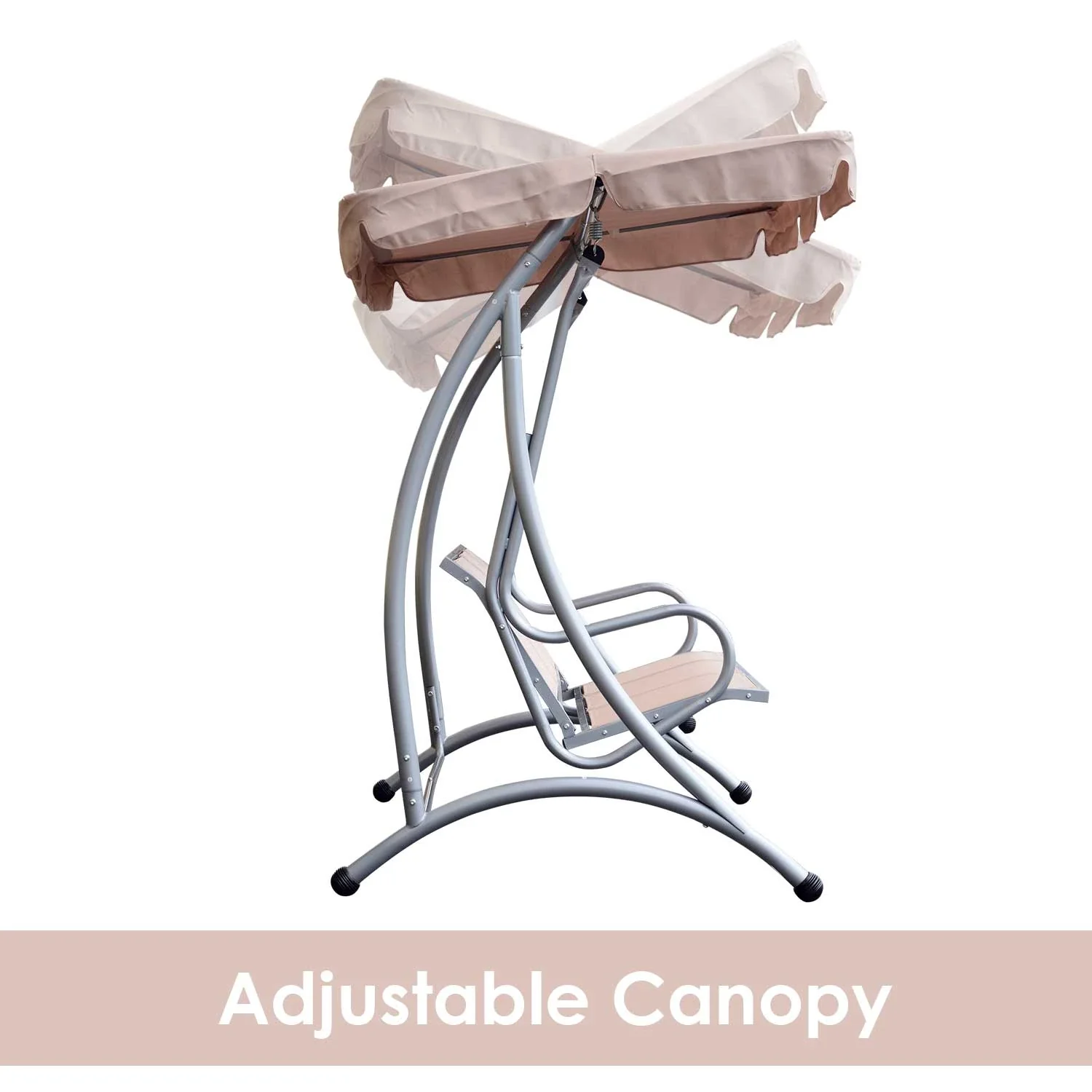 3 Seat Metal Swing Chair Hammock, Canopy Cover, Heavy Duty, Patio Garden Outdoor, Beige - Image 5