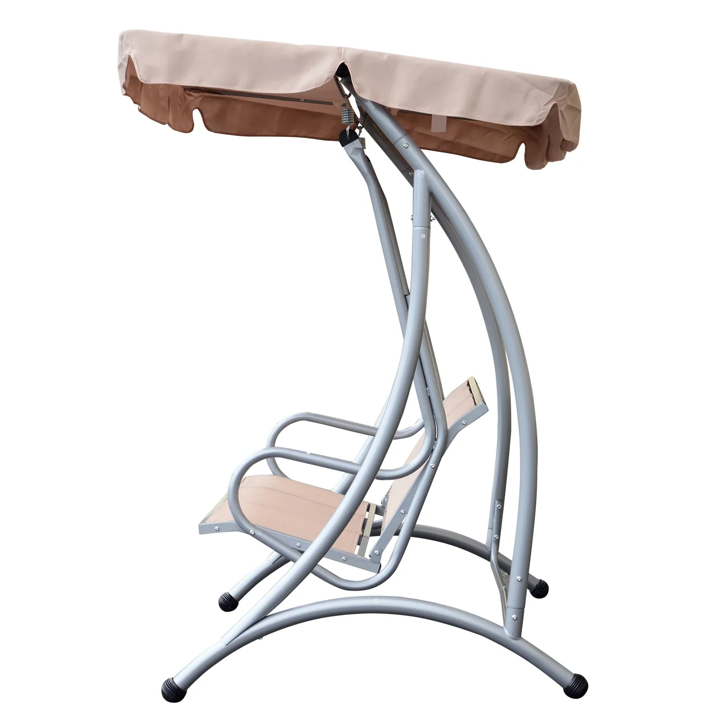 3 Seat Metal Swing Chair Hammock, Canopy Cover, Heavy Duty, Patio Garden Outdoor, Beige - Image 9