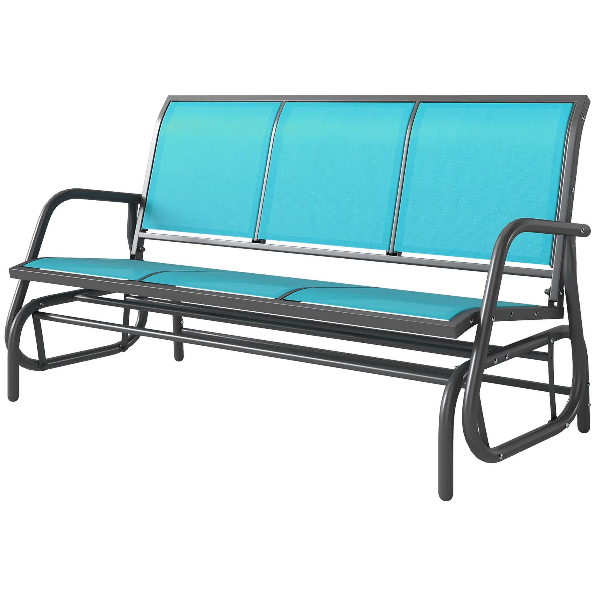 3-Seat Outdoor Glider Chair, Steel Frame, Sling Fabric, Blue