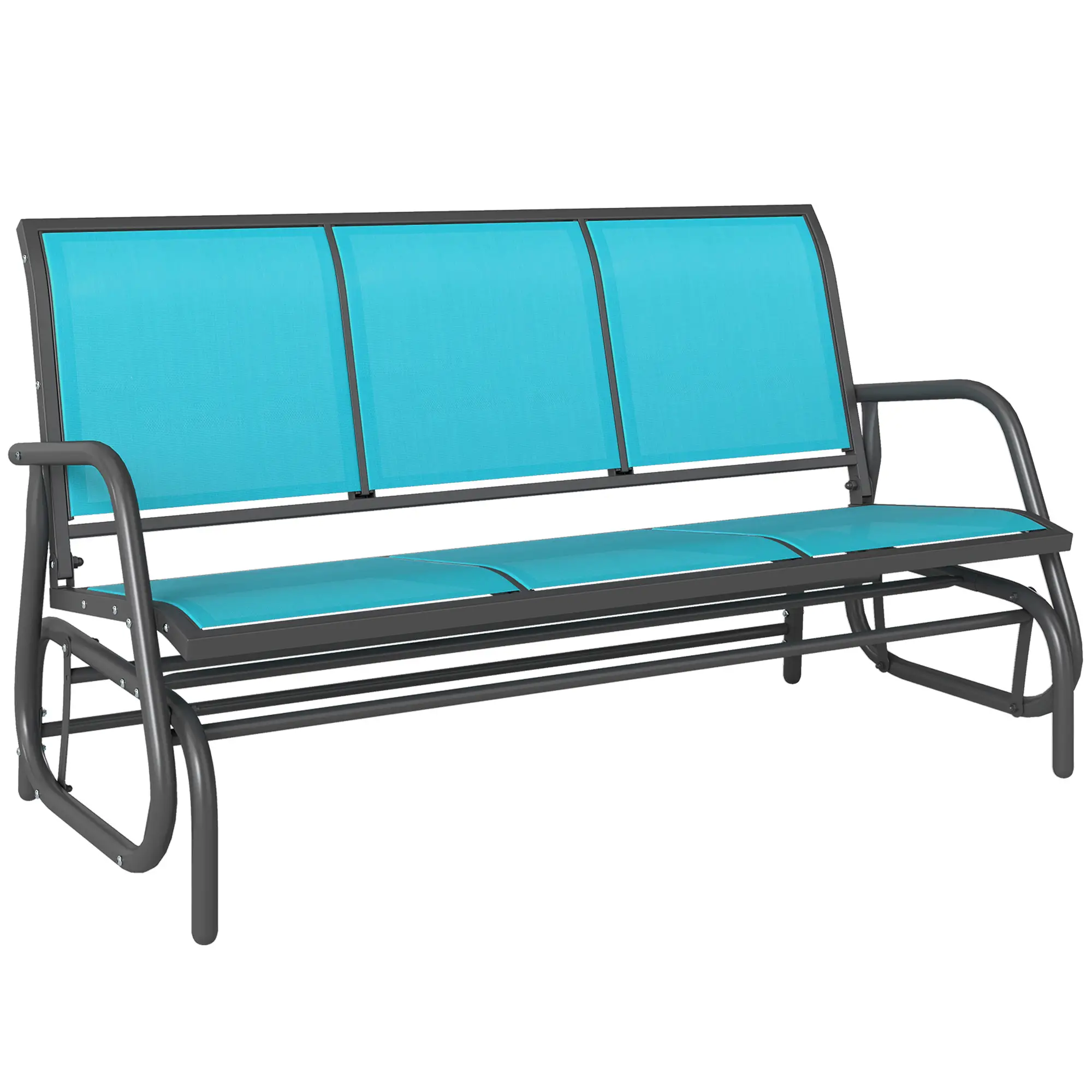 3-Seat Outdoor Glider Chair, Steel Frame, Sling Fabric, Blue - Image 11