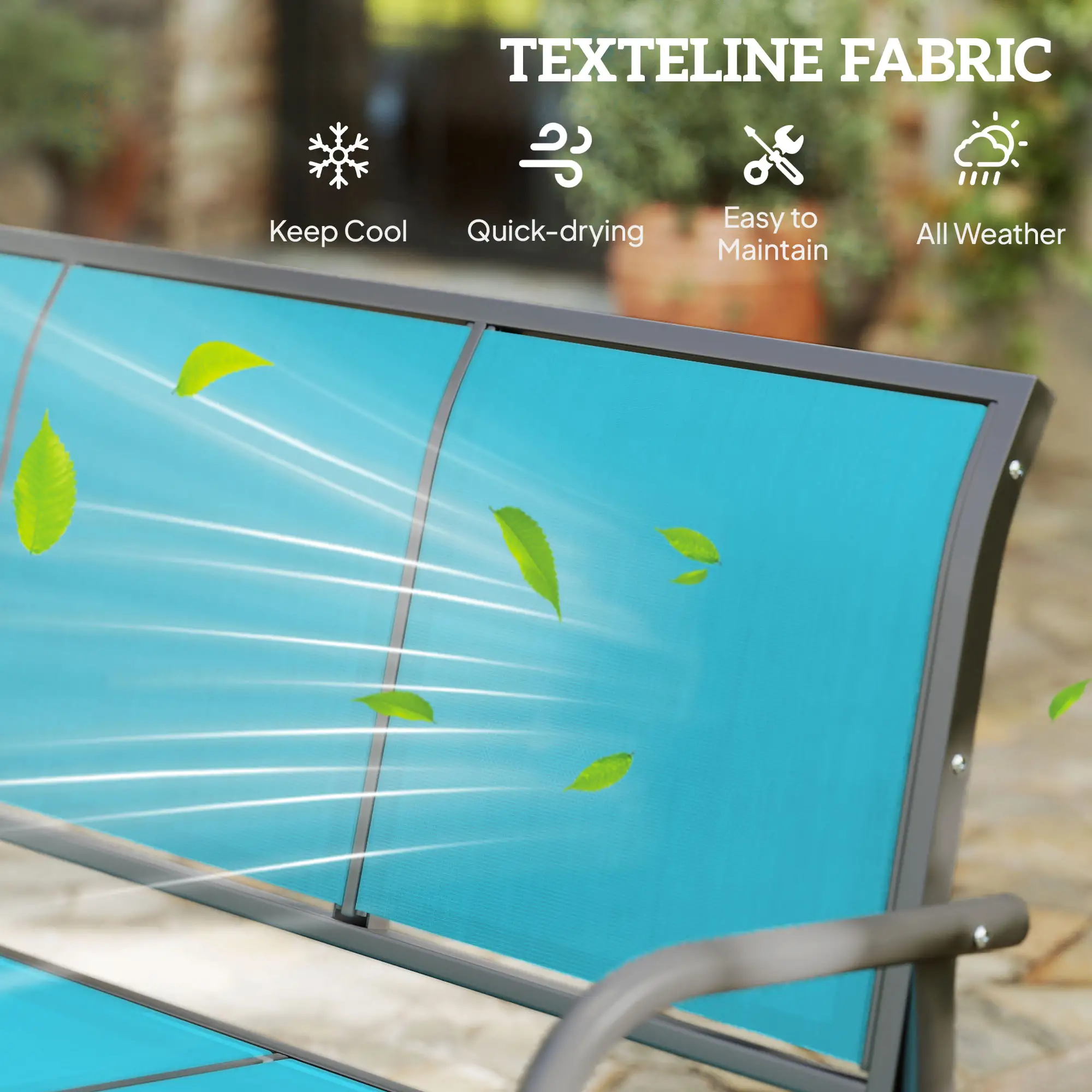 3-Seat Outdoor Glider Chair, Steel Frame, Sling Fabric, Blue - Image 6