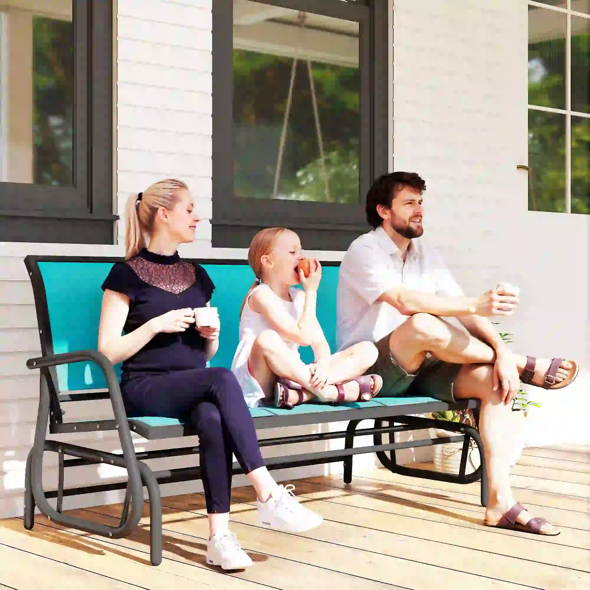3-Seat Outdoor Glider Chair, Steel Frame, Sling Fabric, Blue - Image 8