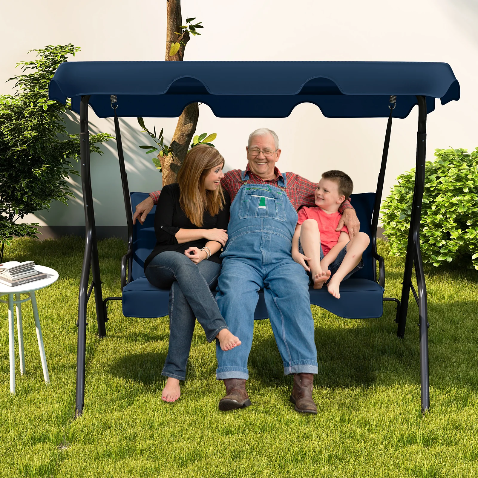 3-Seat Outdoor Patio Canopy Swing, Navy - Image 3