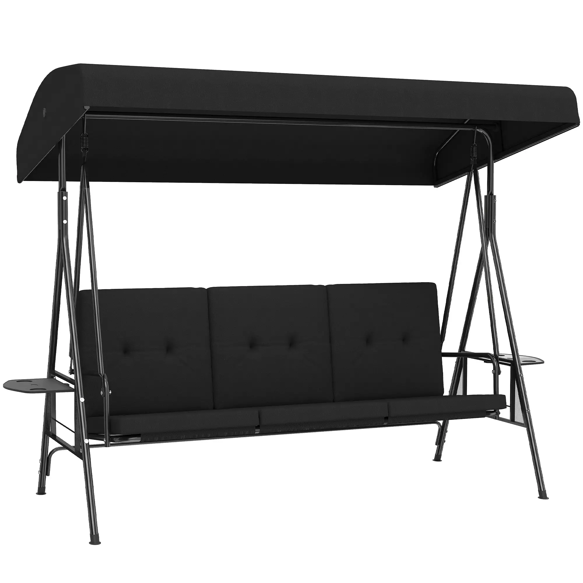 3-Seat Outdoor Swing With Adjustable Canopy, Side Tray, Black - Image 11