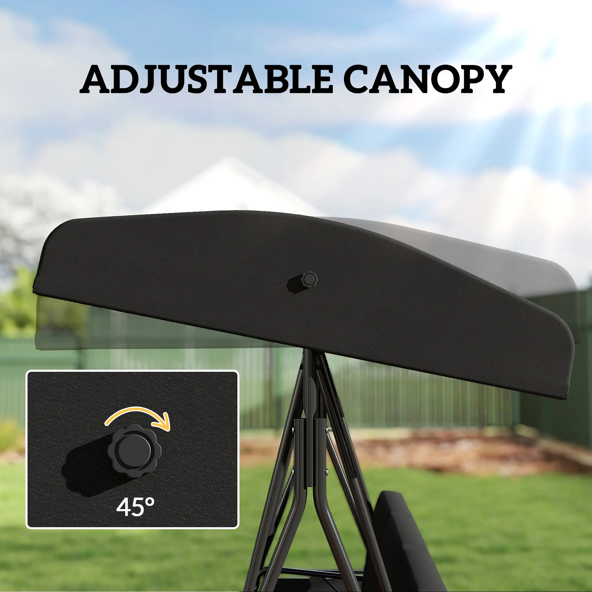 3-Seat Outdoor Swing With Adjustable Canopy, Side Tray, Black - Image 5