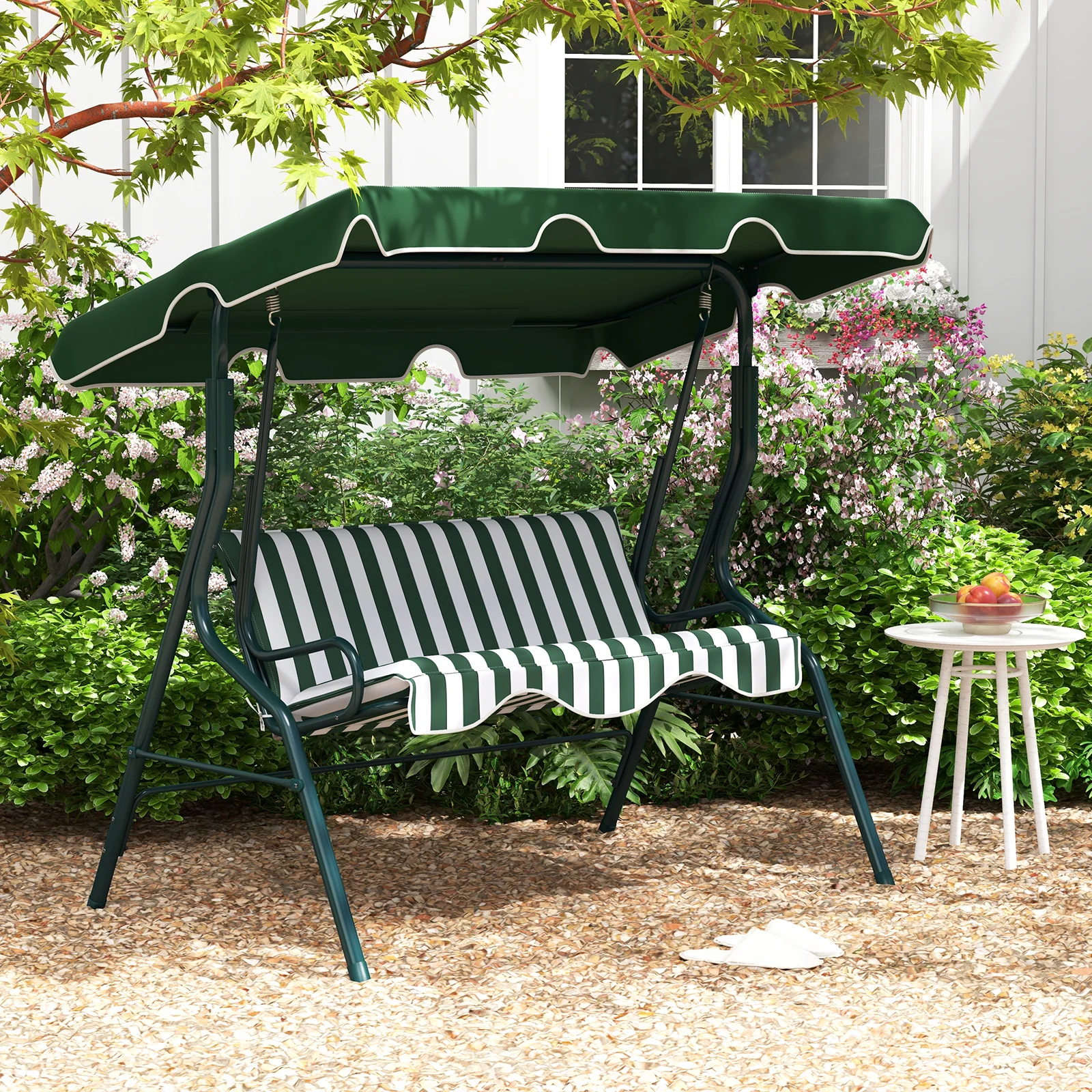 3 Seats Patio Canopy Swing, Green - Image 2