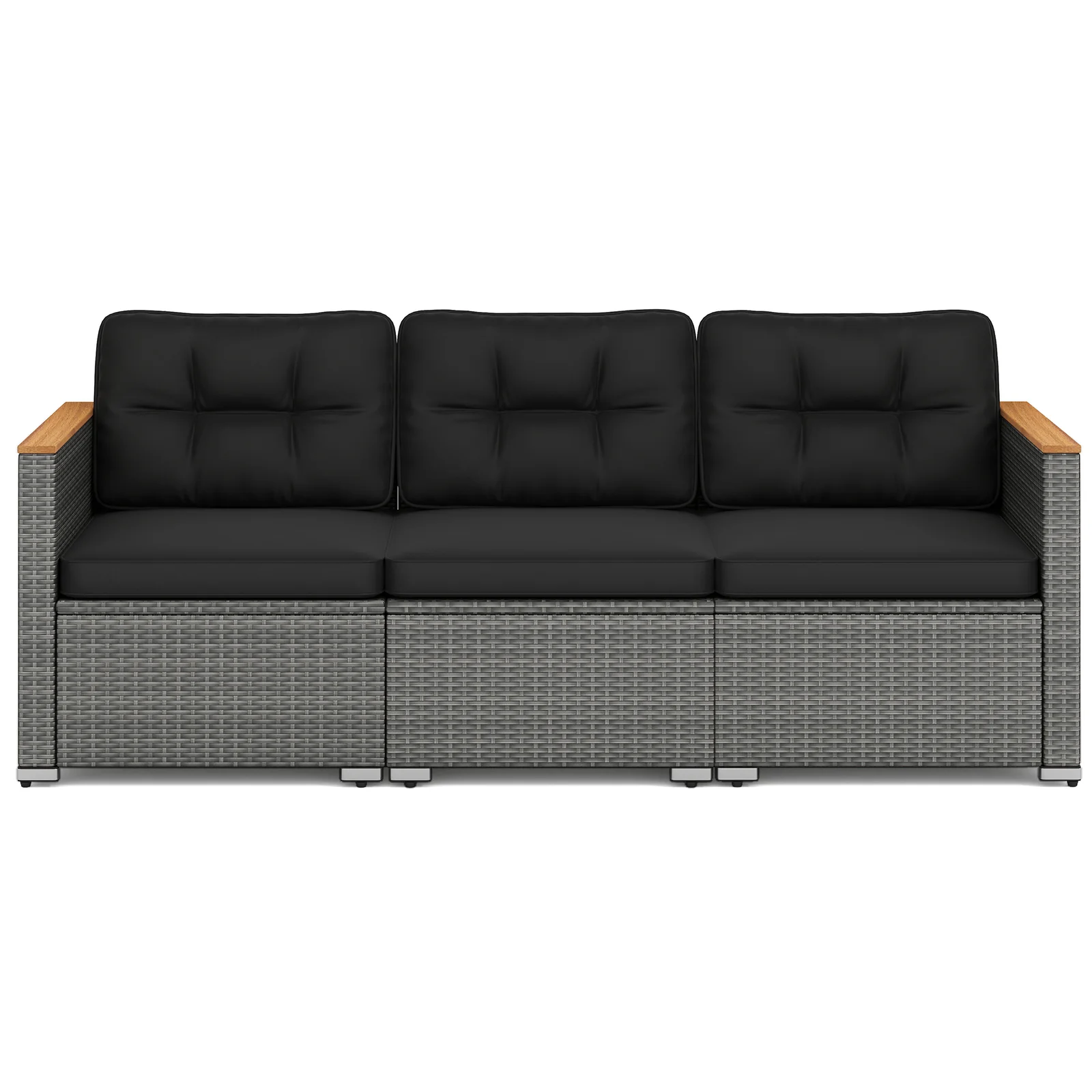 3-Seat Patio Couch Sofa, PE Rattan Loveseat, Deep Seating Cushion, Black, Grey - Image 3