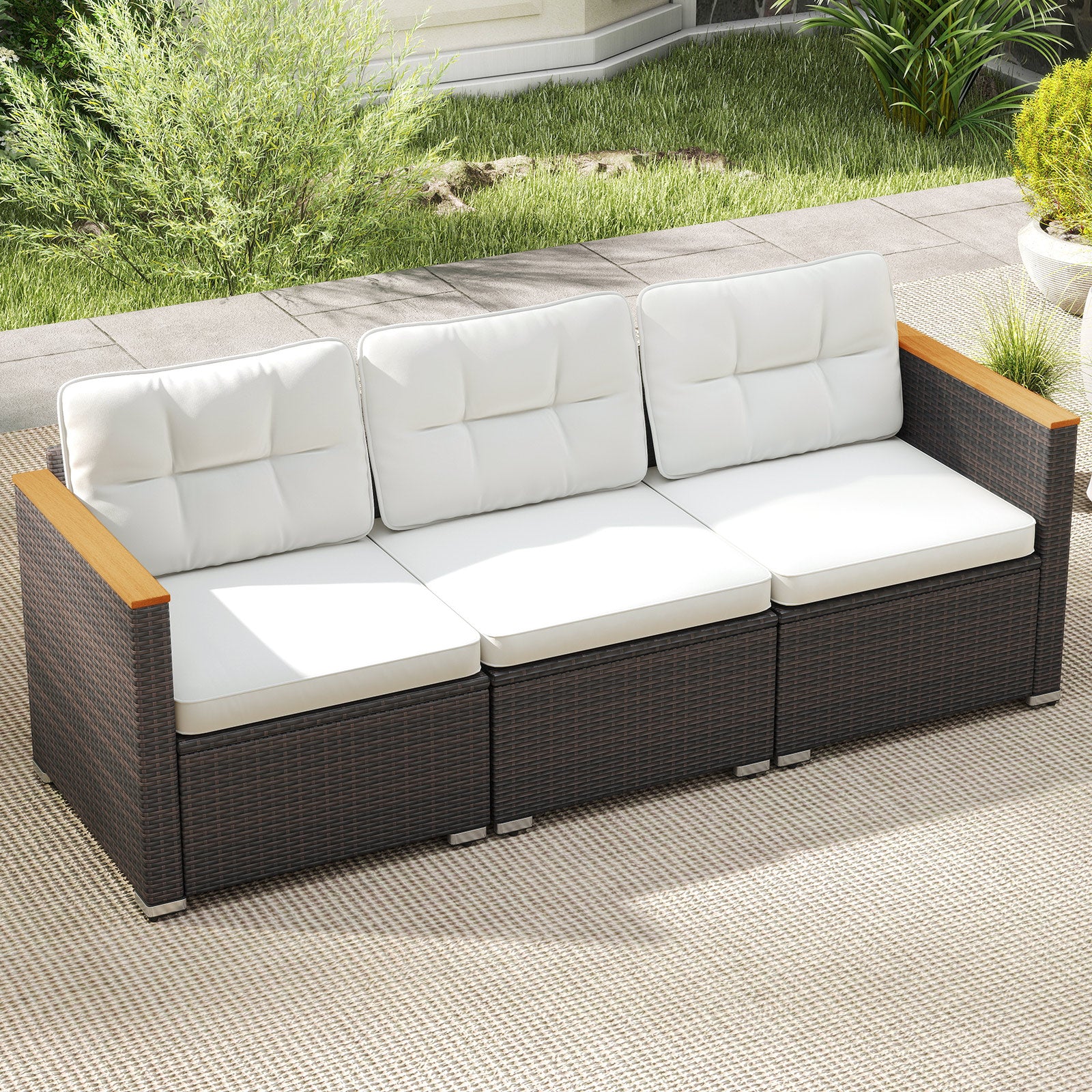 3-Seat Patio Couch Sofa, White - Image 2