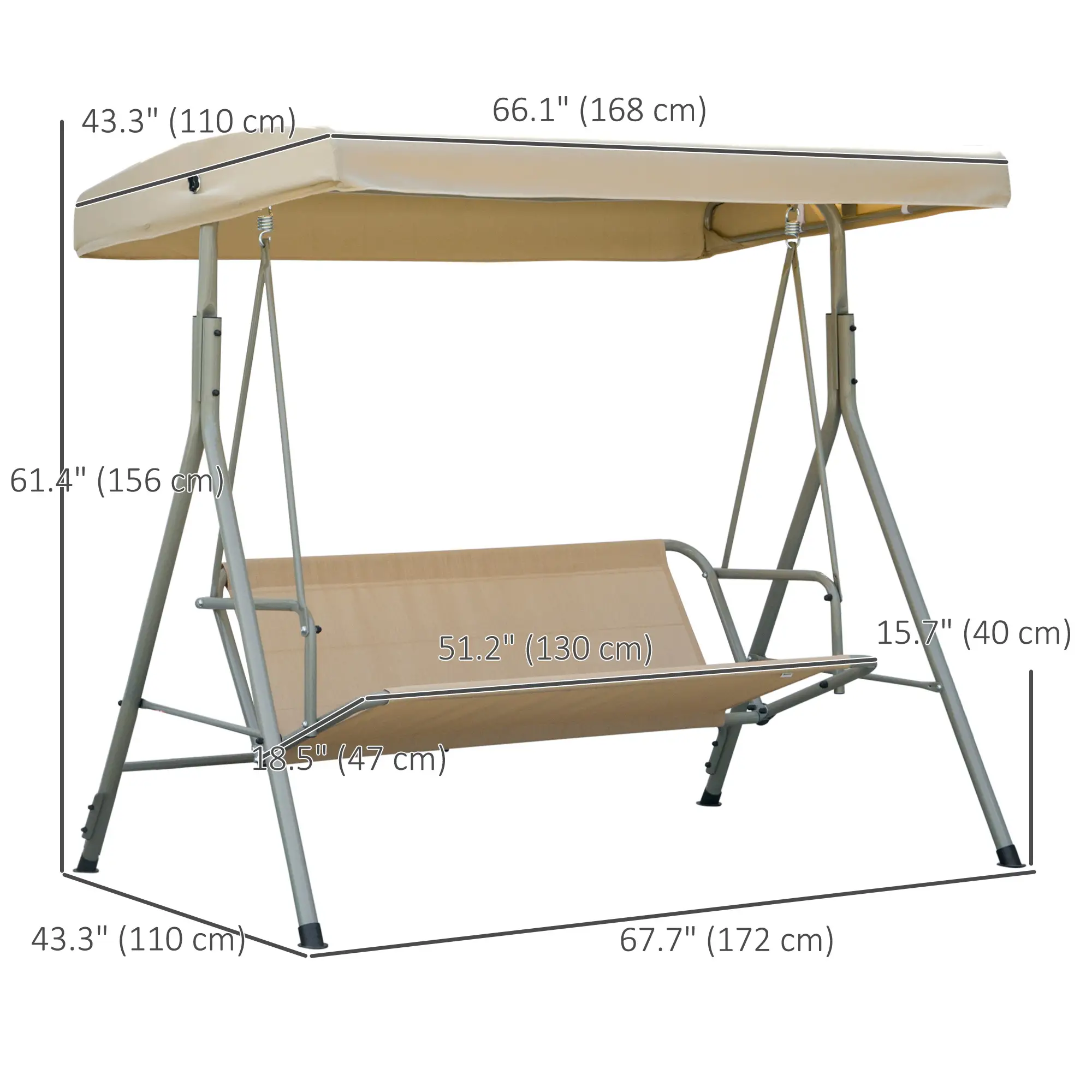 3-Seat Patio Swing Chair, Adjustable Canopy, Light Brown - Image 3