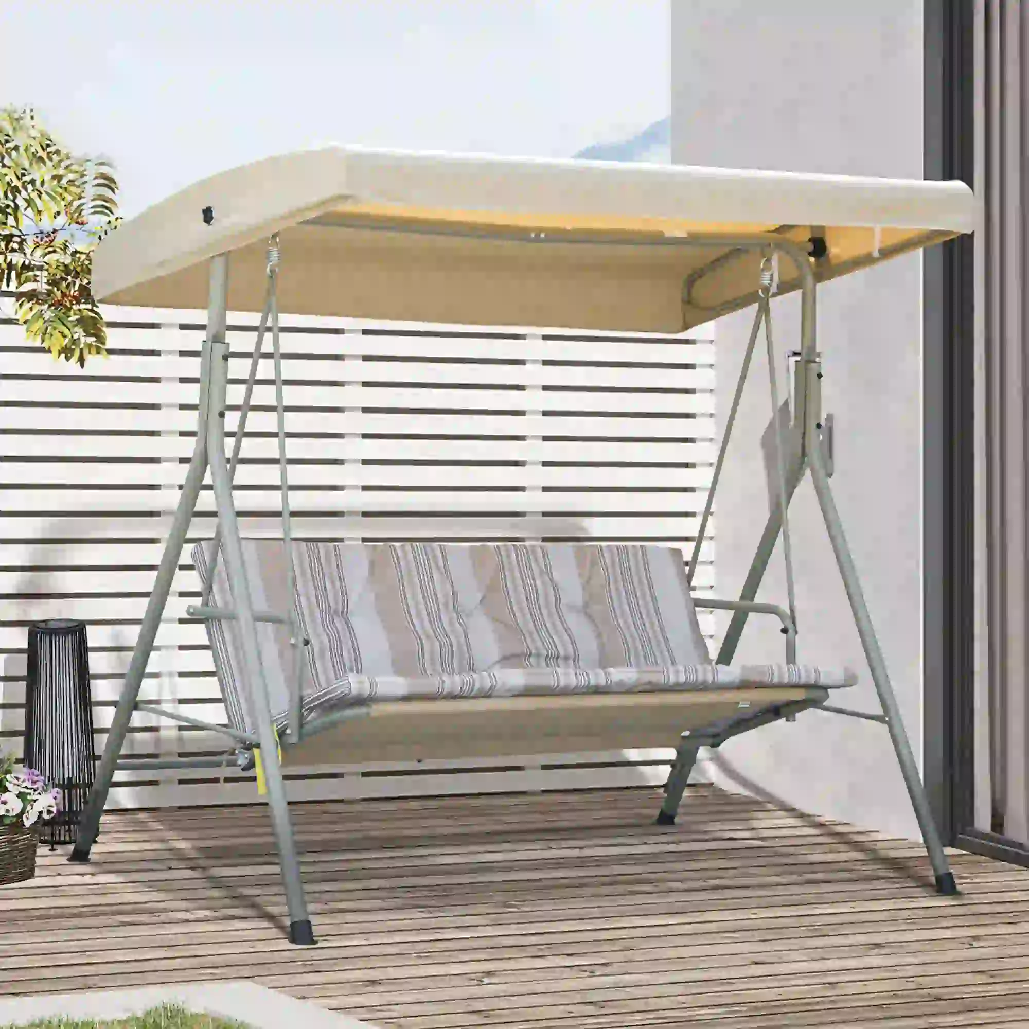3-Seat Patio Swing Chair, Adjustable Canopy, Light Brown - Image 8