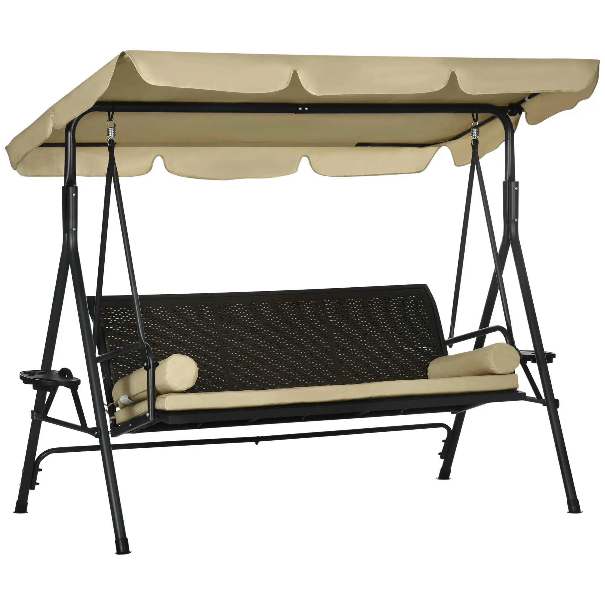 3-Seat Porch Swing with Canopy, Rattan Seat, Removable Cushion - Image 11