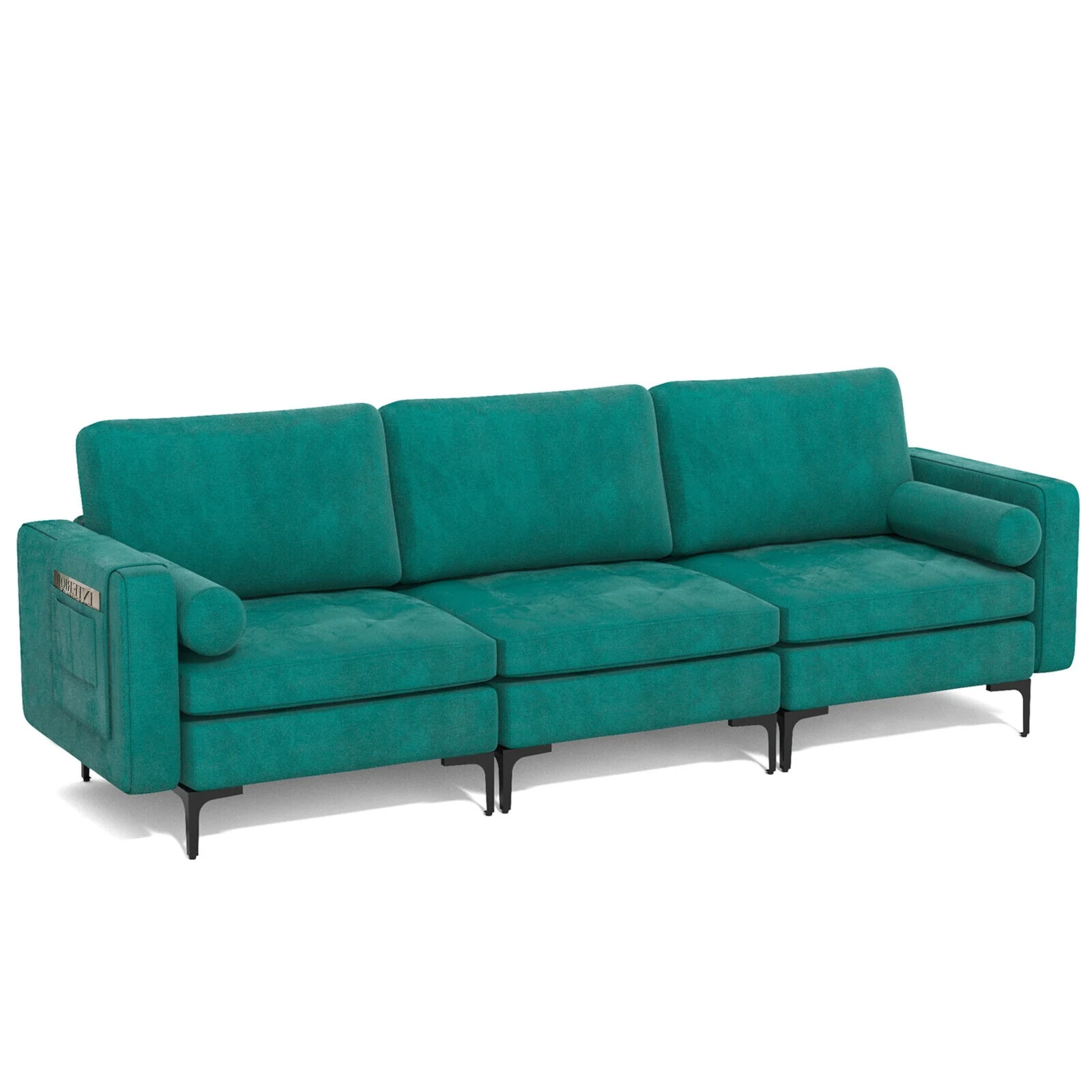 3-Seat Sectional Sofa, Side Storage Pocket, Metal Leg, Teal - Image 3