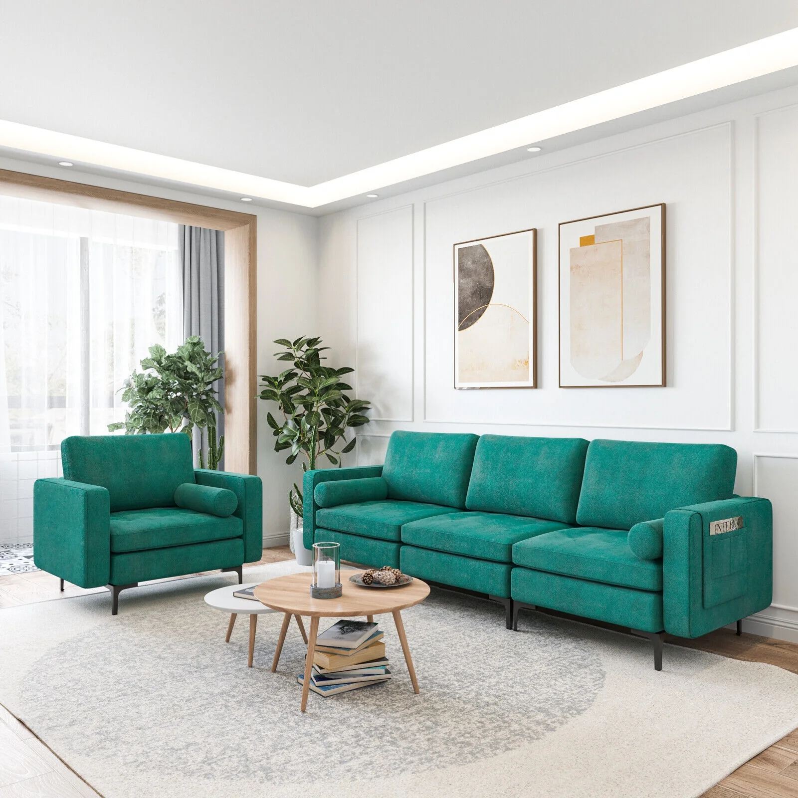 3-Seat Sectional Sofa, Side Storage Pocket, Metal Leg, Teal - Image 7