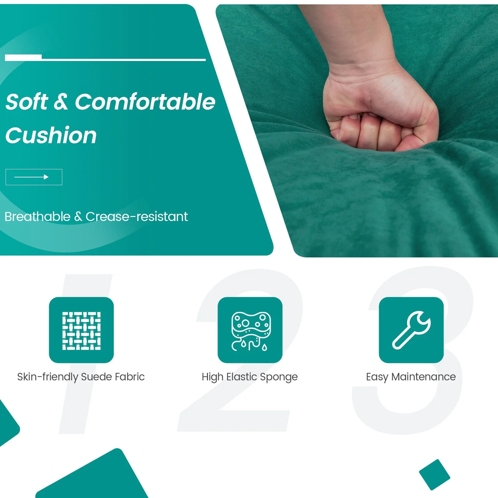 3-Seat Sectional Sofa, Side Storage Pocket, Metal Leg, Teal - Image 9