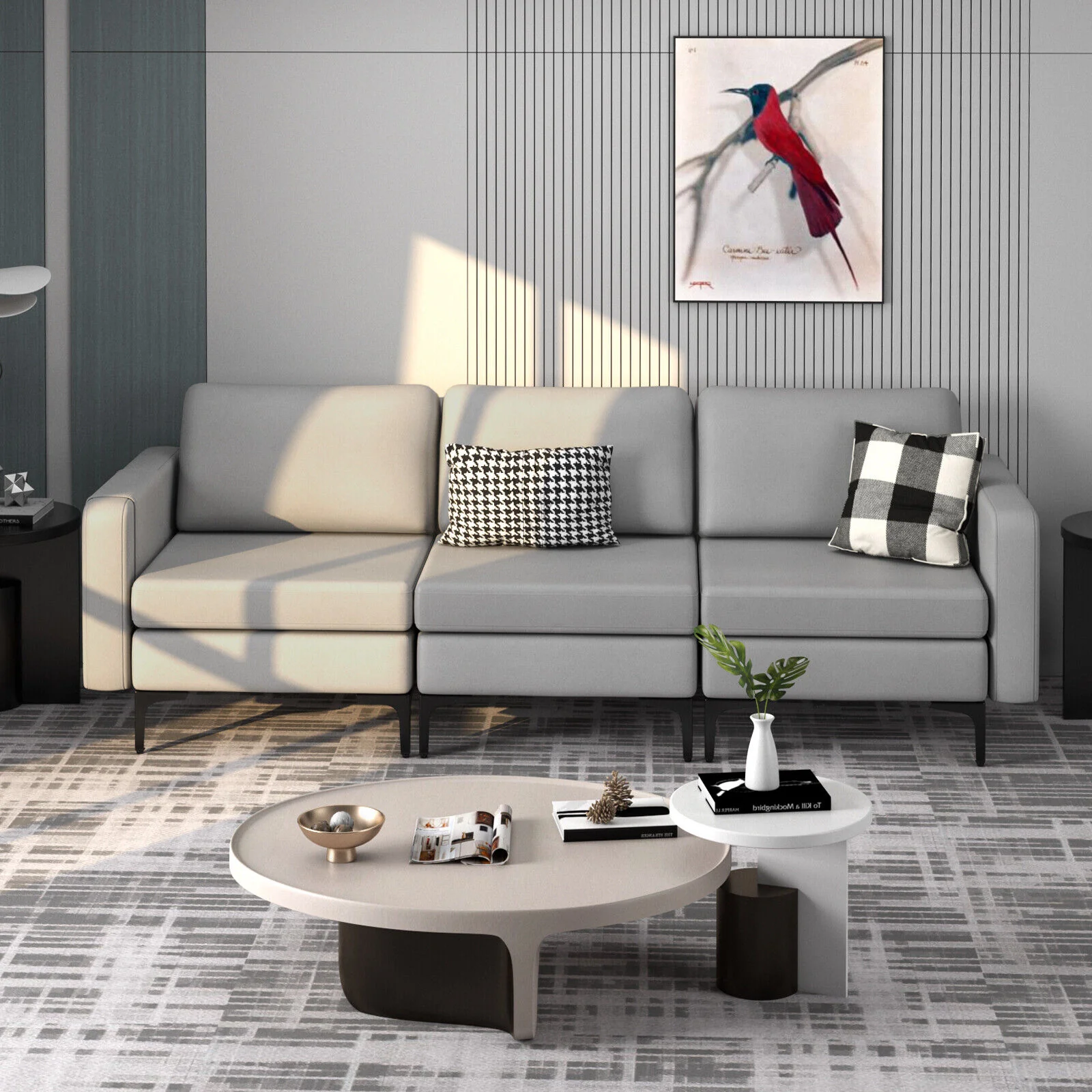 3-Seat Sectional Sofa, With Armrest Magazine Pocket, Light Gray - Image 2
