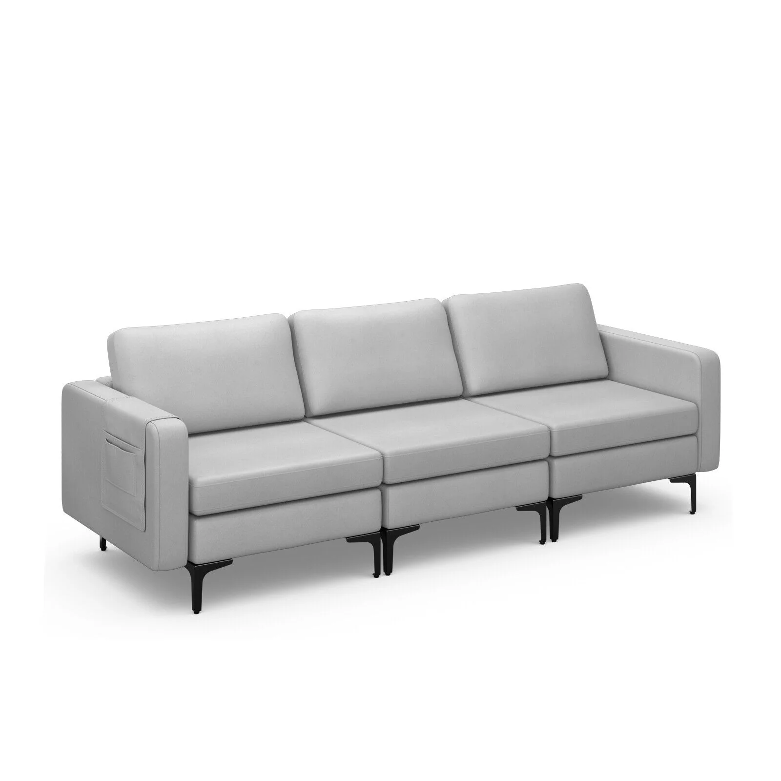 3-Seat Sectional Sofa, With Armrest Magazine Pocket, Light Gray - Image 4