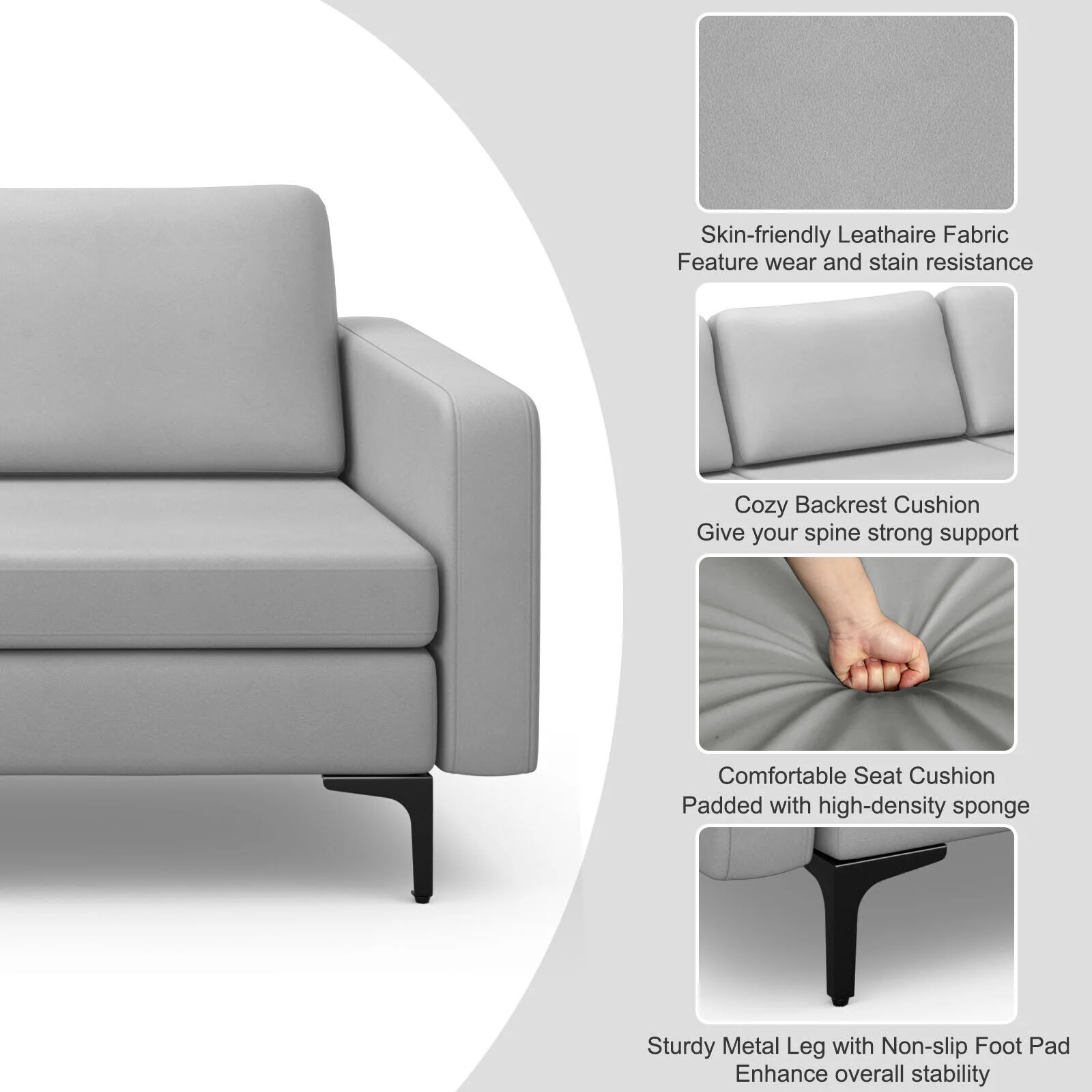 3-Seat Sectional Sofa, With Armrest Magazine Pocket, Light Gray - Image 9