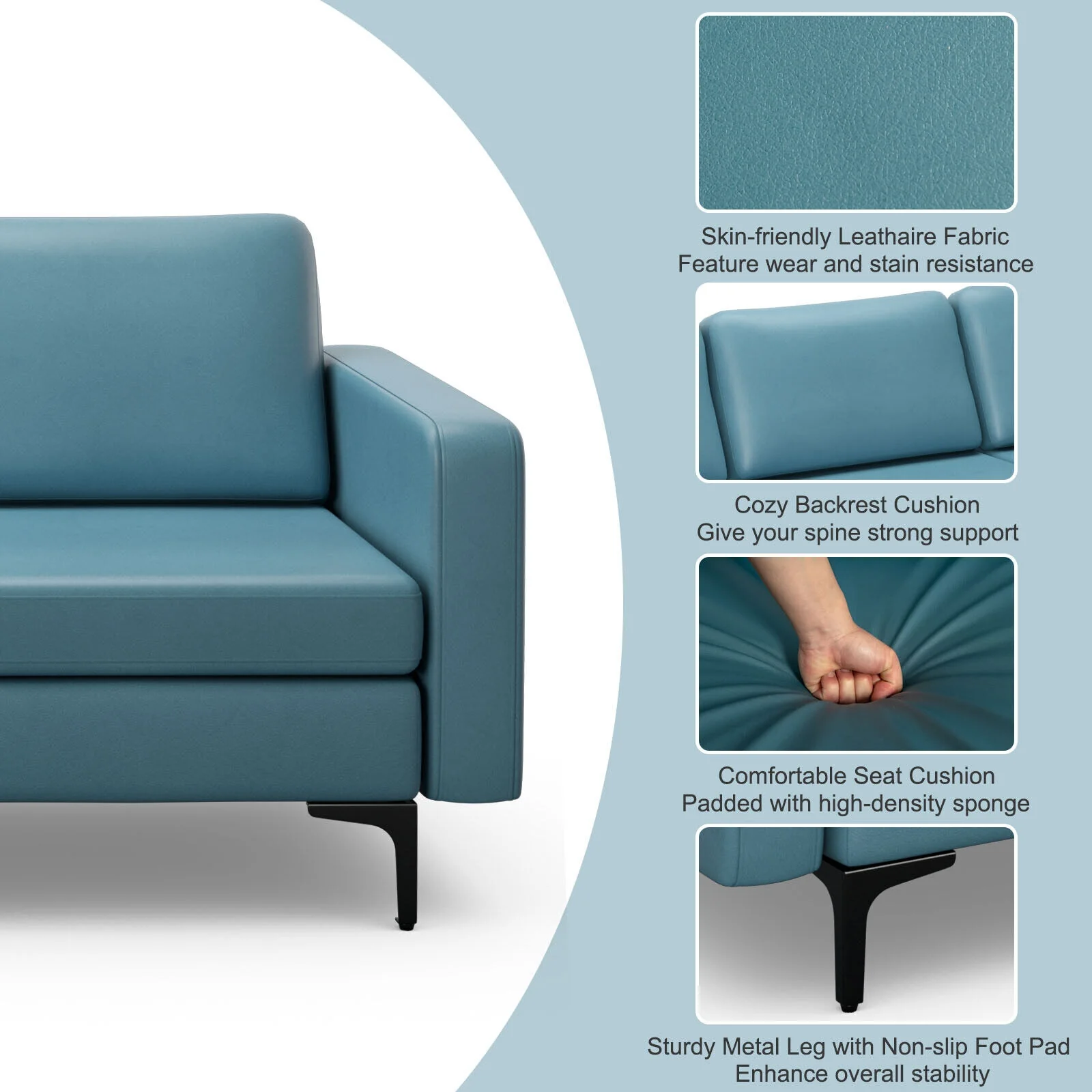 3-Seat Sectional Sofa, With Armrest Magazine Pocket, Metal Leg, Blue - Image 9