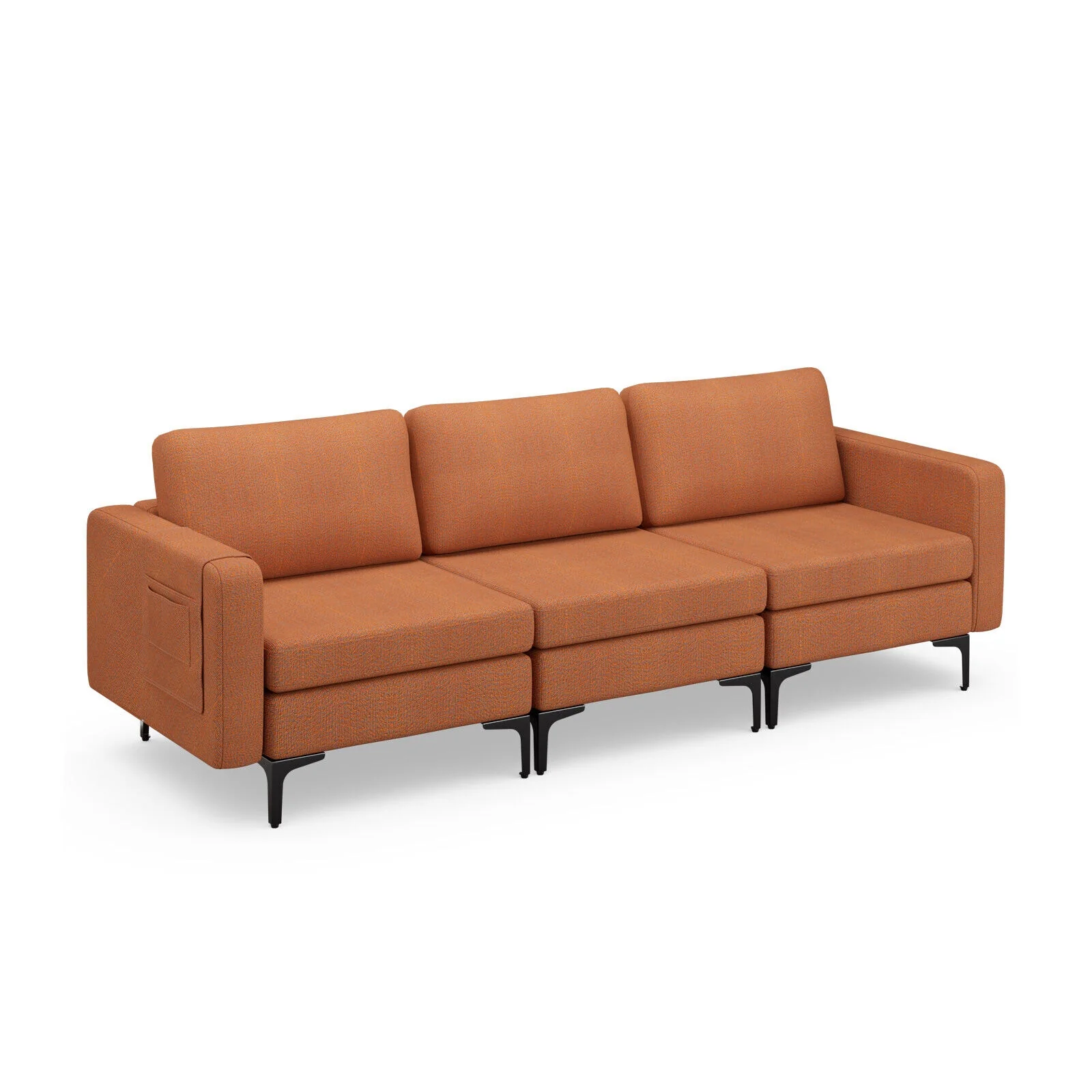 3-Seat Sectional Sofa With Armrest Pocket, Orange - Image 2