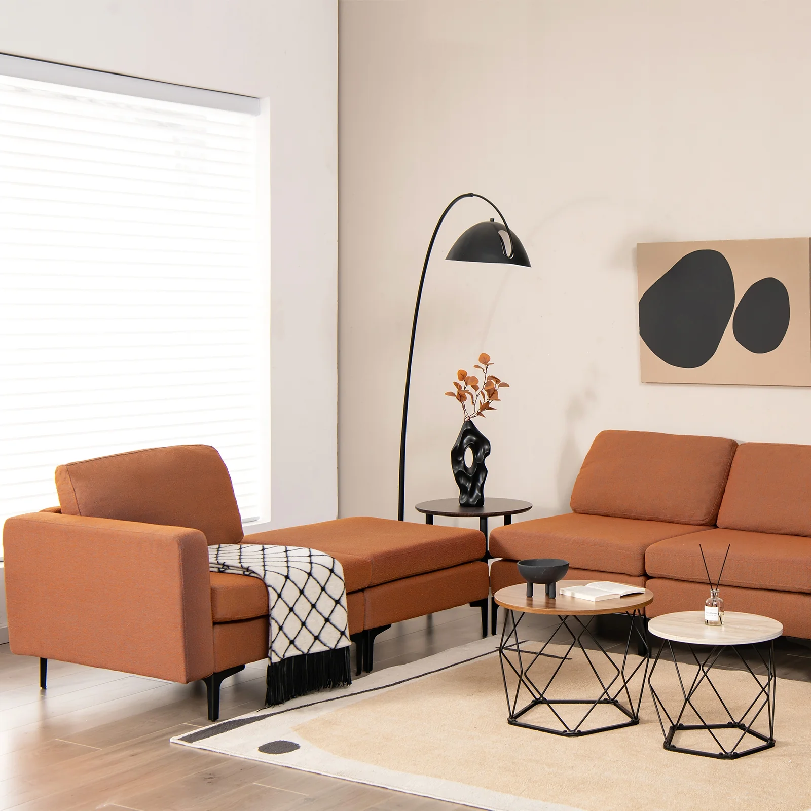 3-Seat Sectional Sofa With Armrest Pocket, Orange - Image 3
