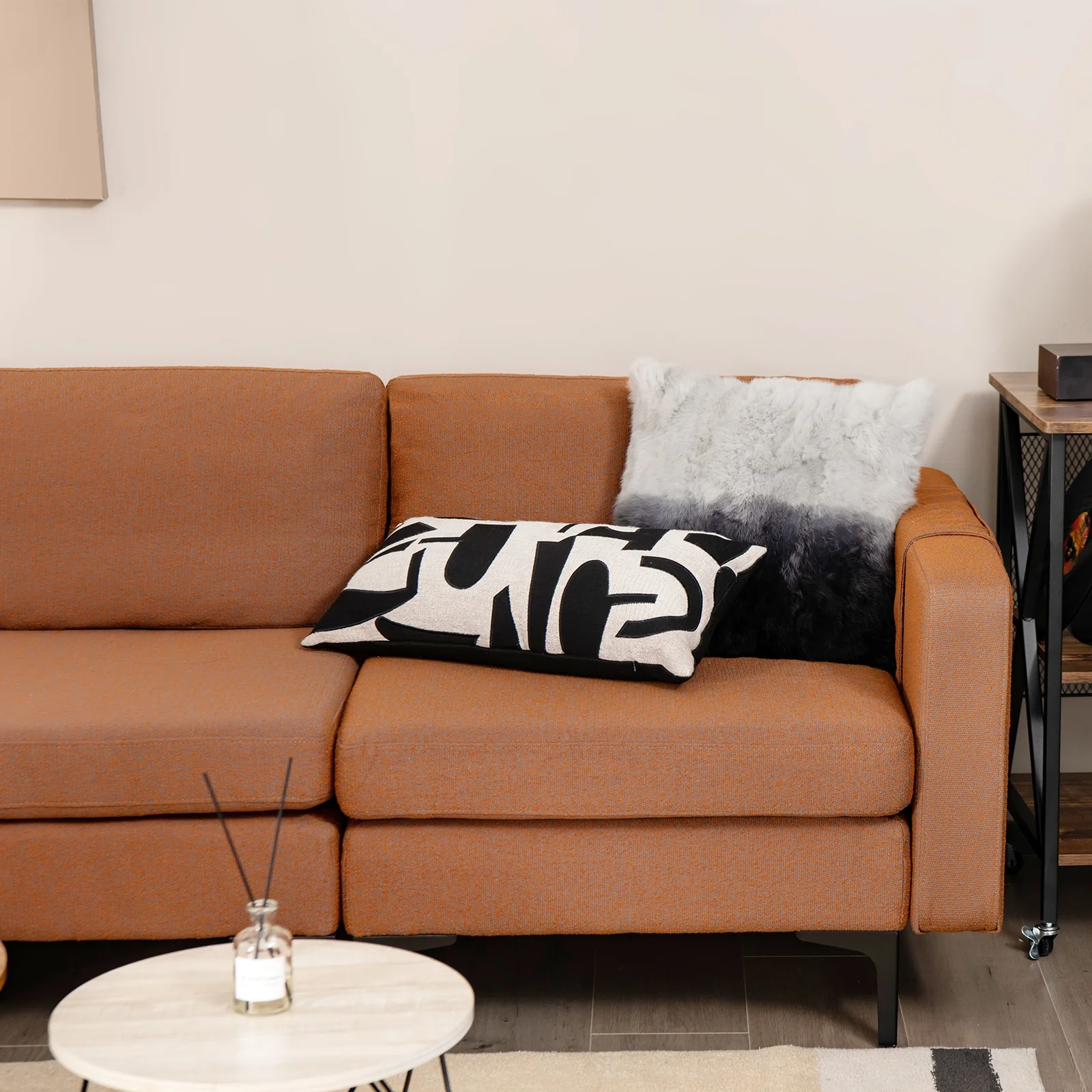 3-Seat Sectional Sofa With Armrest Pocket, Orange - Image 4