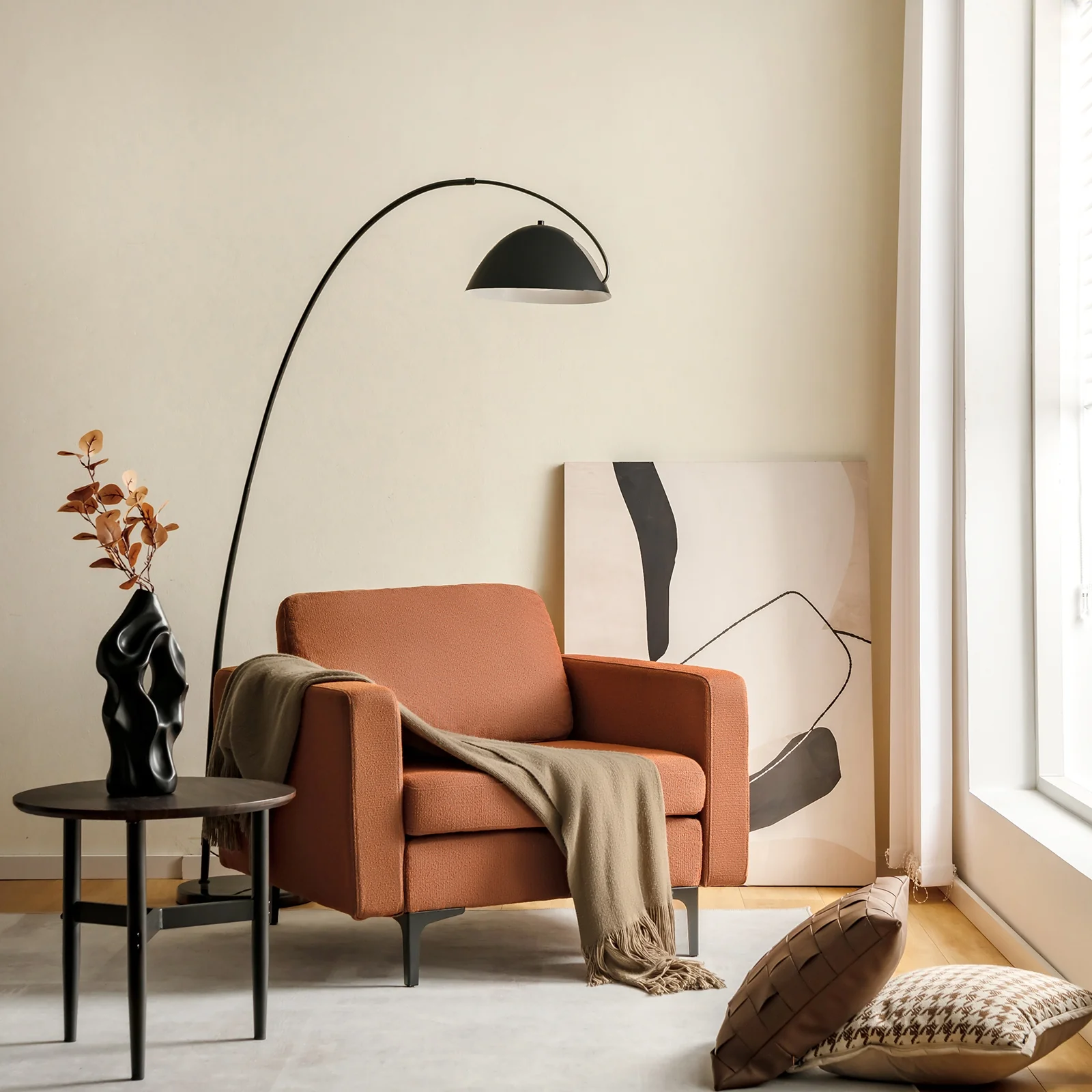 3-Seat Sectional Sofa With Armrest Pocket, Orange - Image 5
