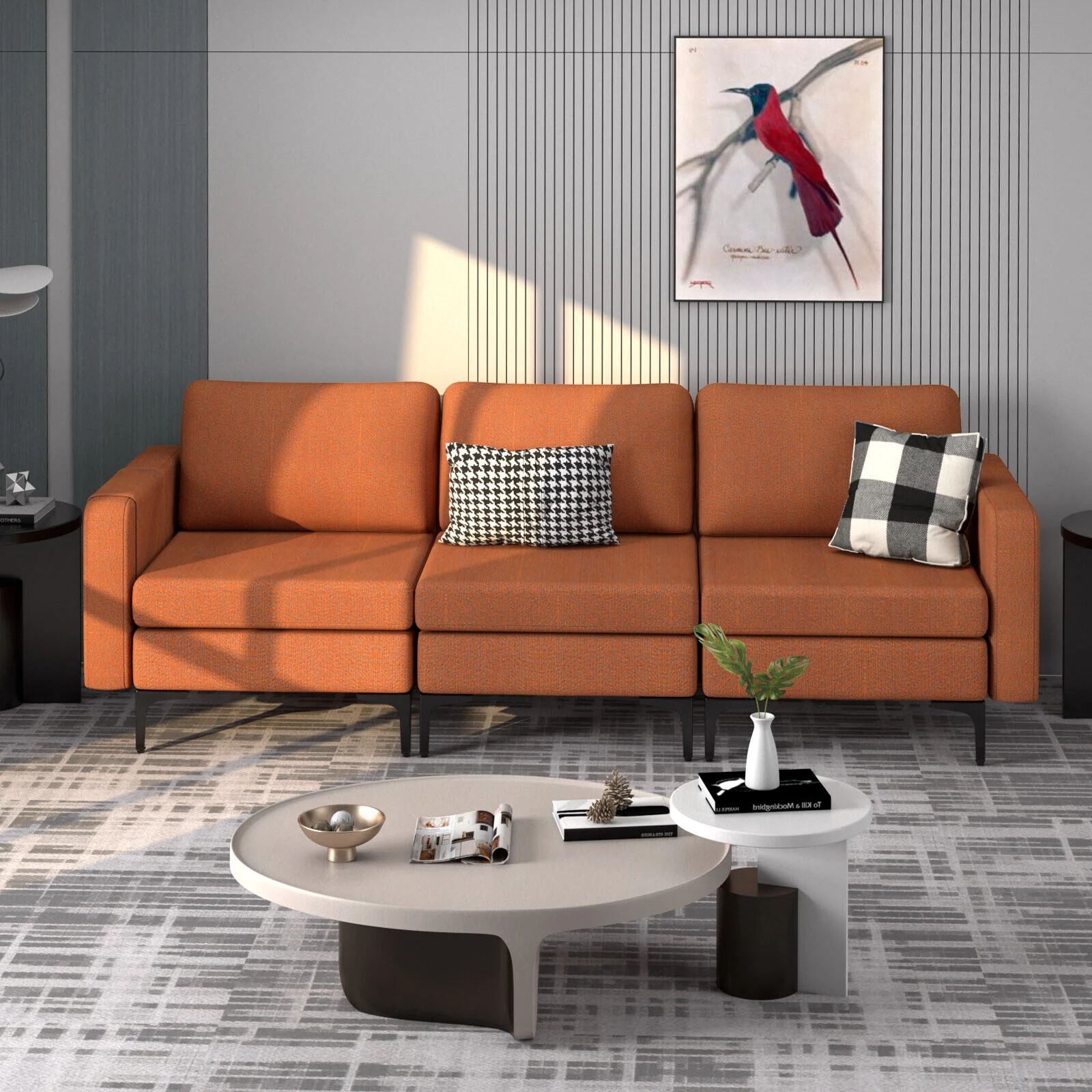 3-Seat Sectional Sofa With Armrest Pocket, Orange - Image 6