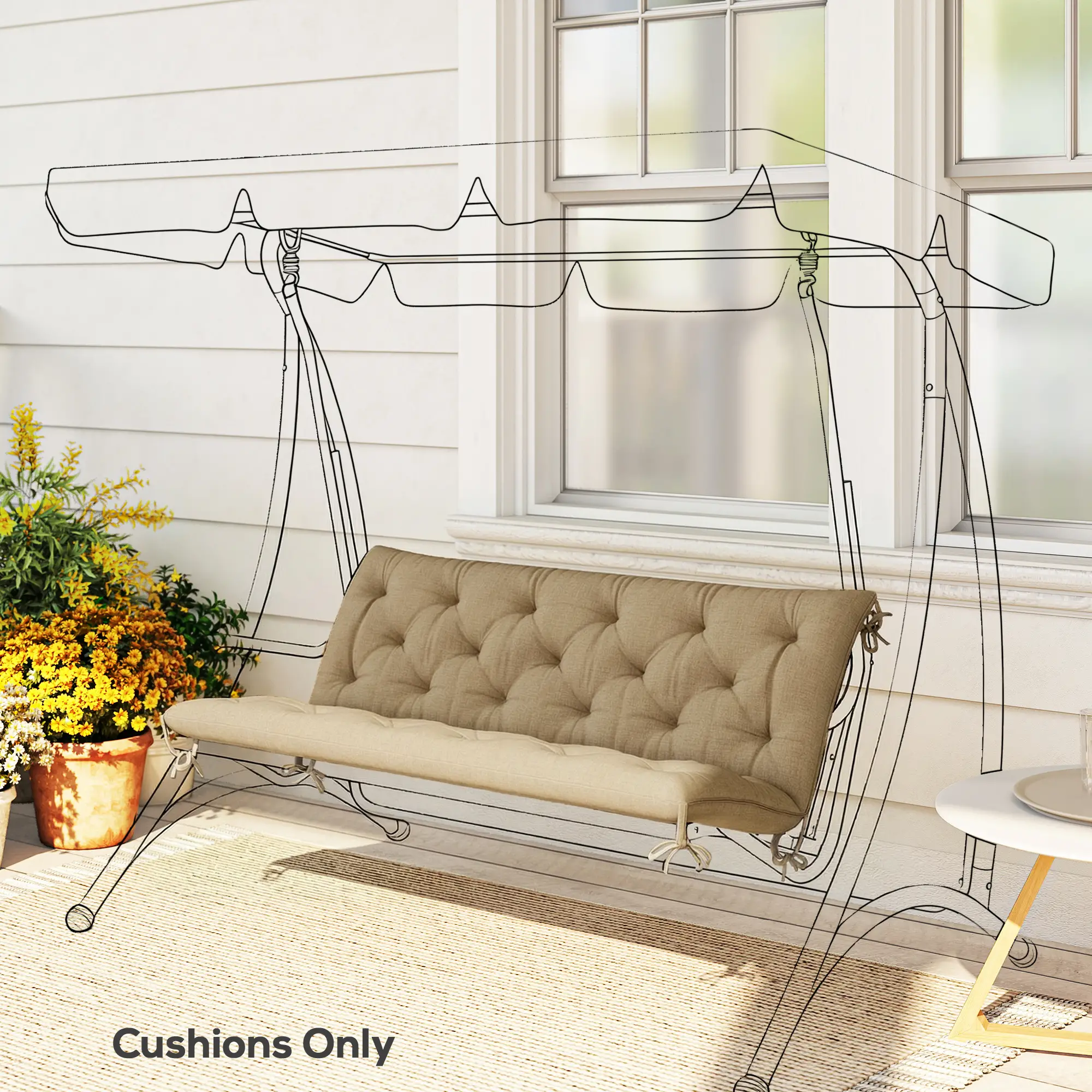 3-Seater Bench Swing Replacement Cushions, Patio Garden, Beige - Image 2