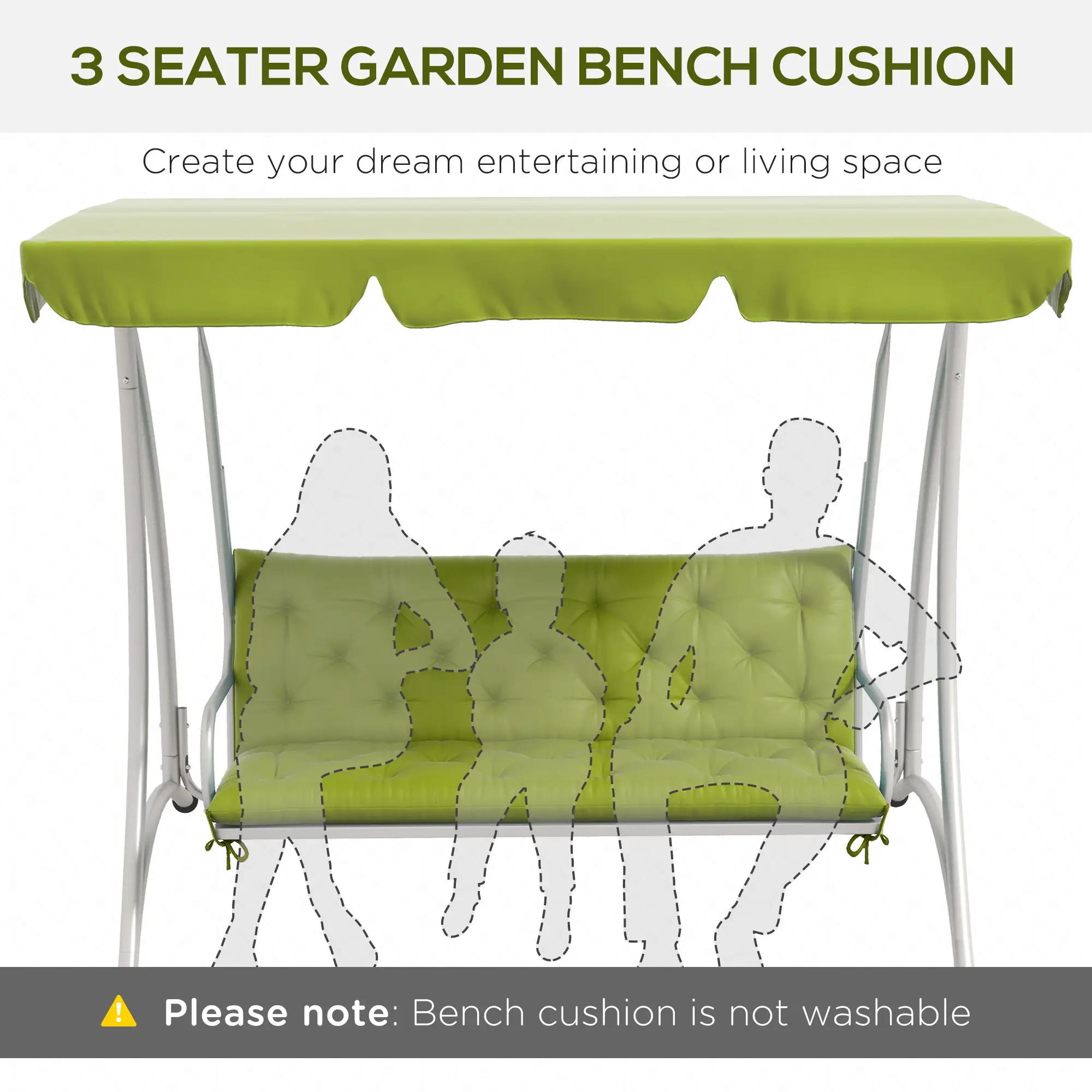 3-Seater Outdoor Bench Swing Cushions, Light Green - Image 7