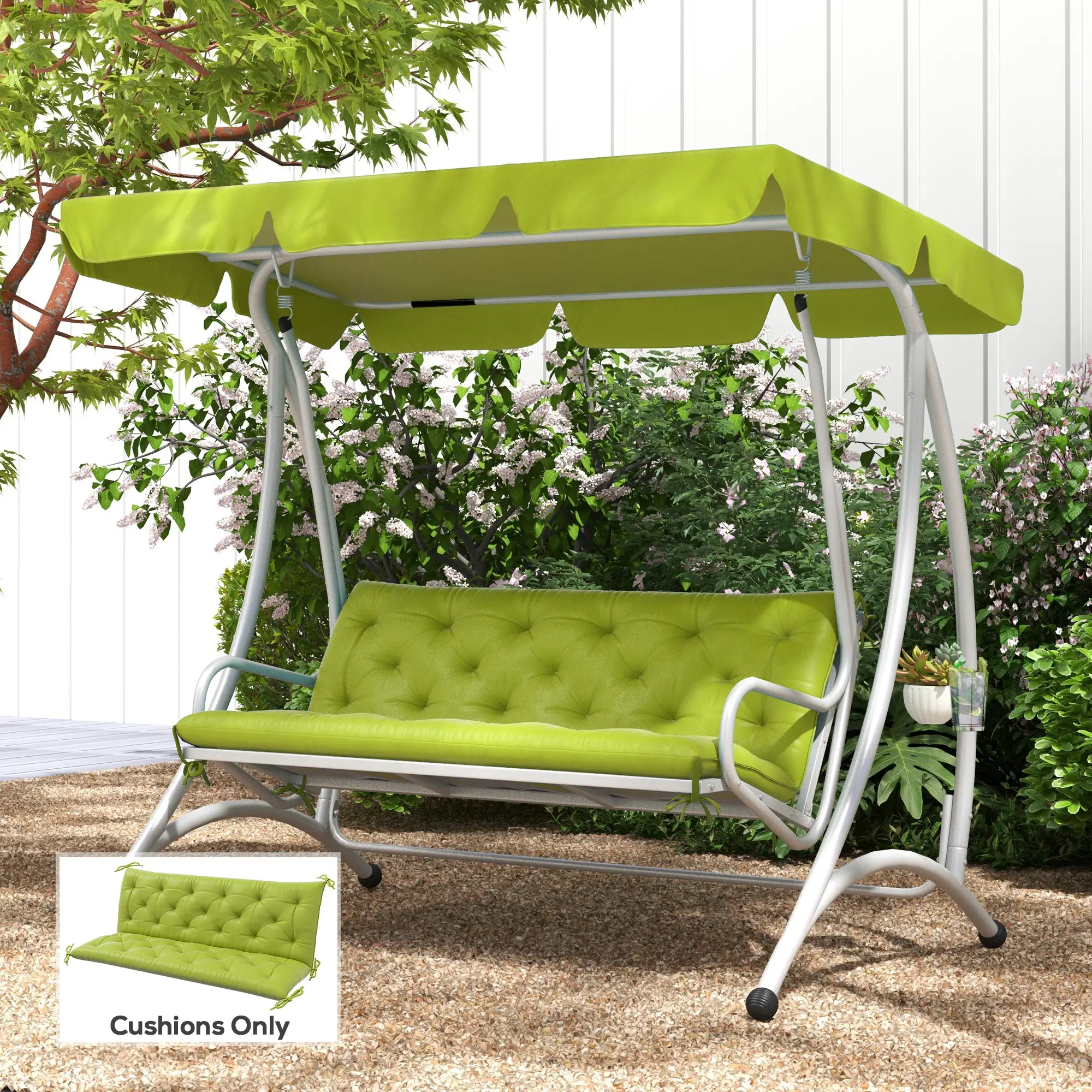 3-Seater Outdoor Bench Swing Cushions, Light Green - Image 8