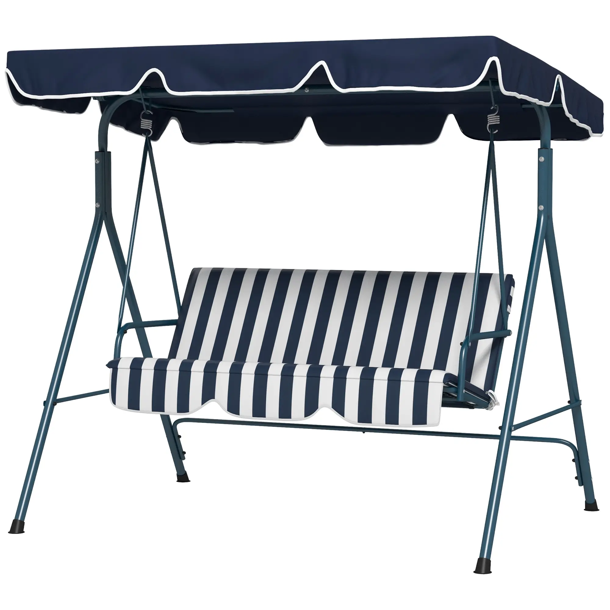 3-Seater Outdoor Porch Swing, Adjustable Canopy, and White, Blue
